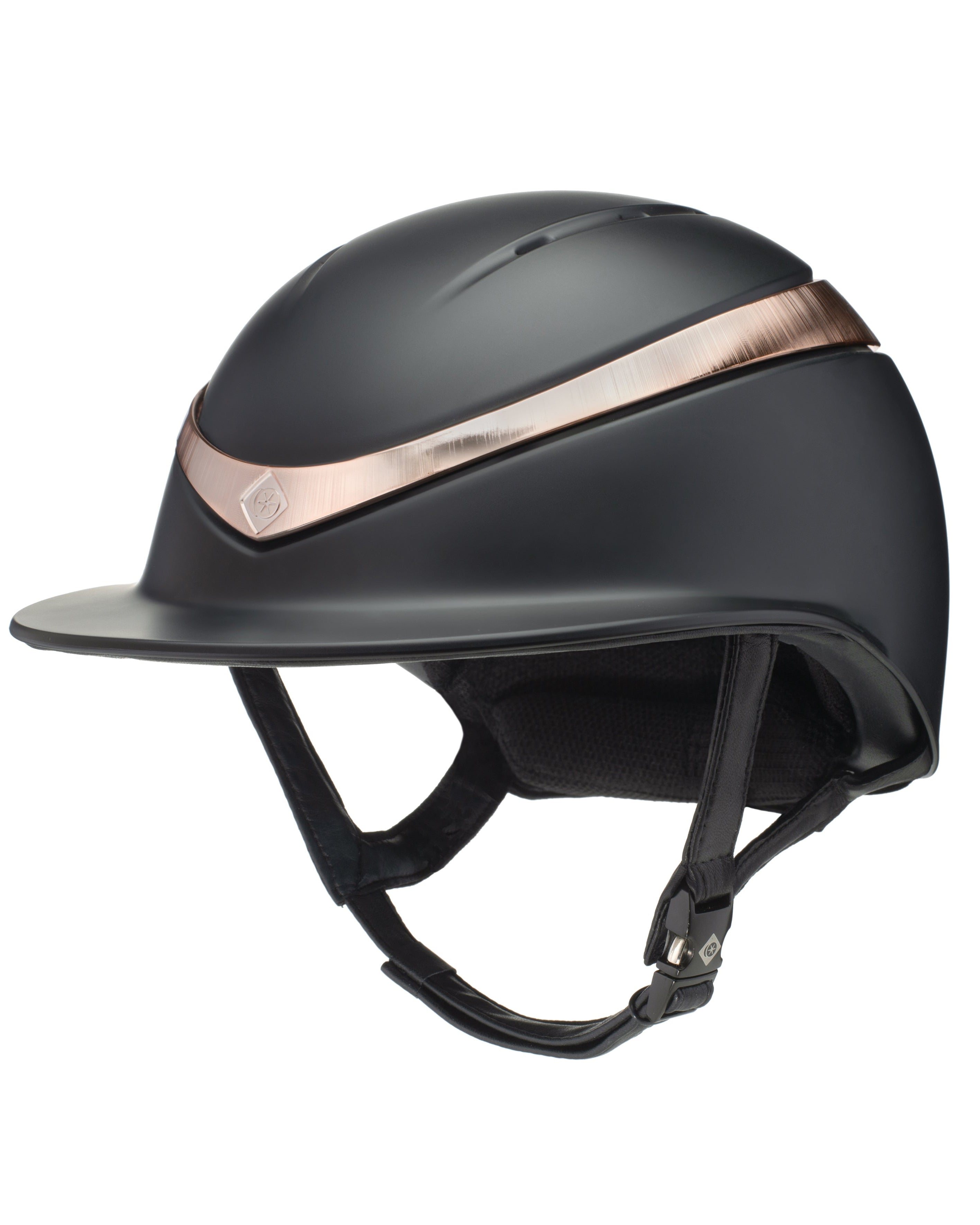 Charles Owen Halo Riding Helmet Black/Rose Gold Wide Peak | Equiflair Equestrian