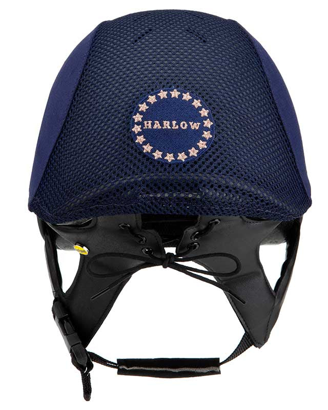CHARLES OWEN HARLOW MS1 PRO Jockey Skull Riding Helmet - Navy & Rose Gold. Premium Equestrian Safety Gear.