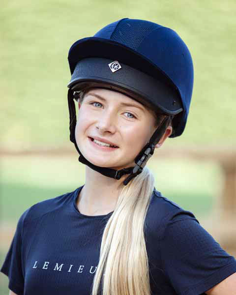 Charles Owen Harlow MS1 Pro Jockey Skull Helmet - Navy/Rose Gold. Equestrian Safety Gear