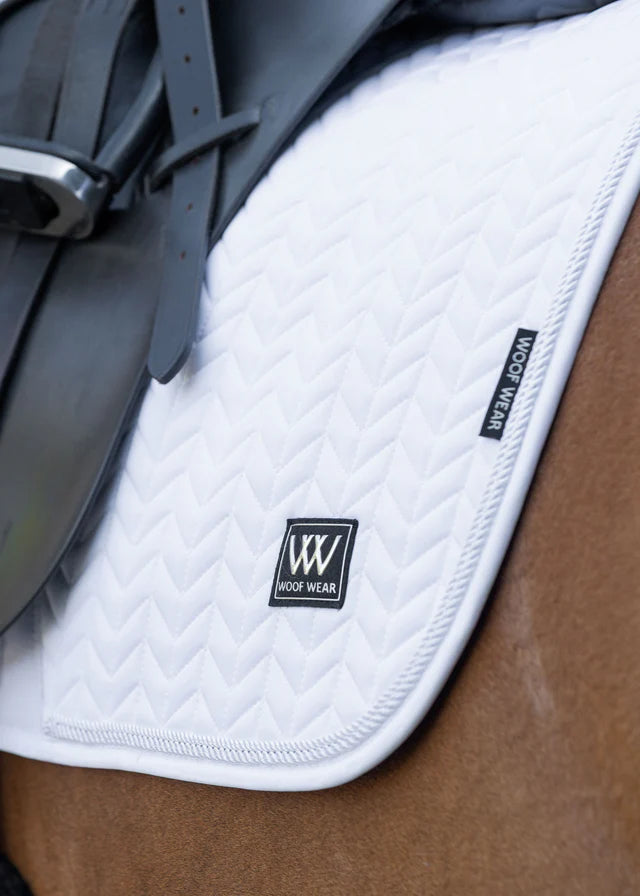 Woof Wear White Herringbone Dressage Saddle Pad. Horse riding equipment.