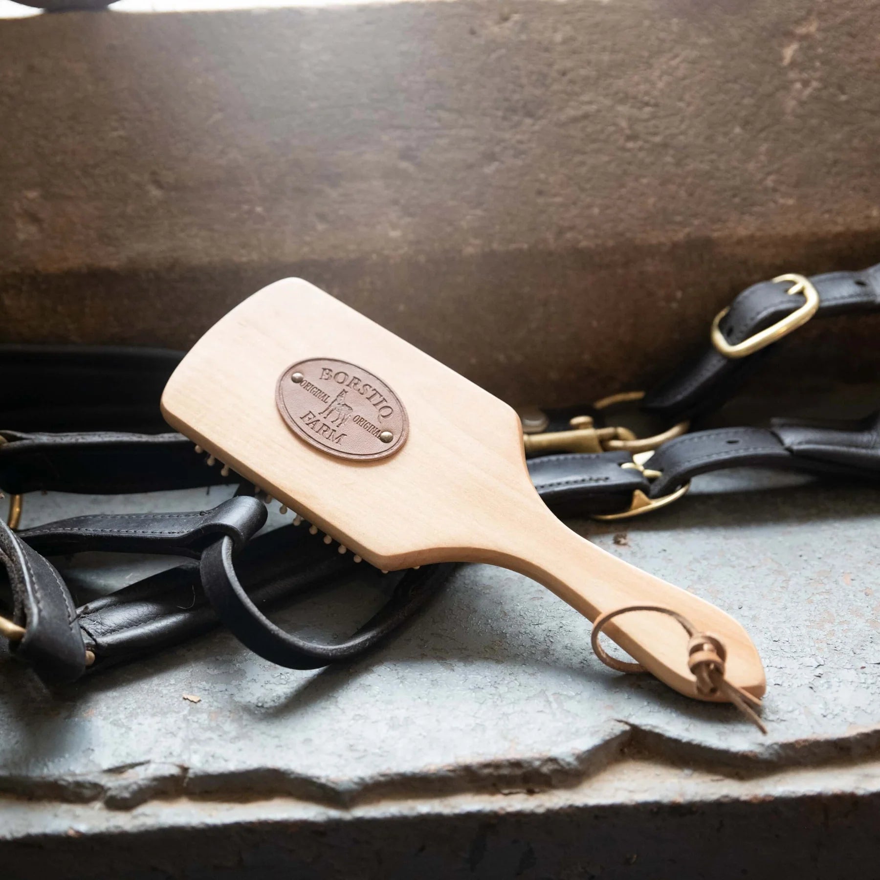 BORSTIQ Mane Tail Massage Brush Large - Equiflair | Hardwood Horse Grooming Brush Wooden Pegs Antistatic Coat Massage Mane Tail Care