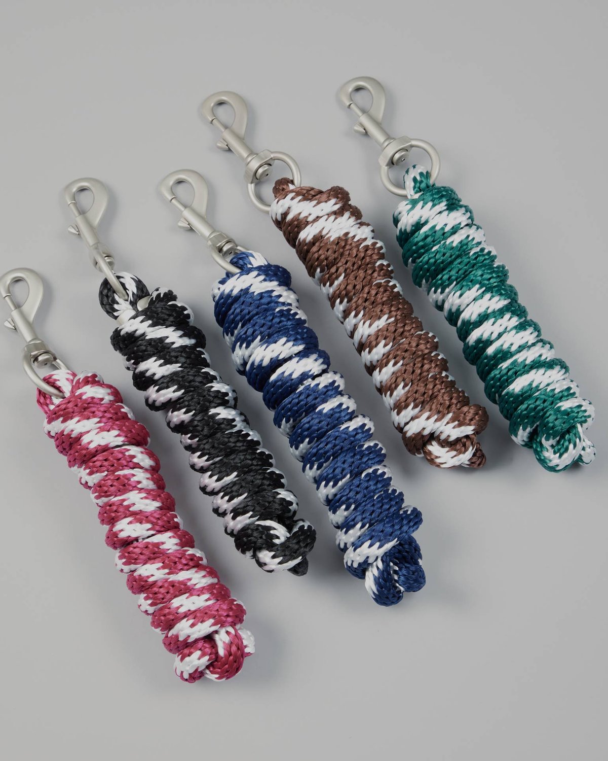 Horse Lead Ropes: Braided Design, Various Colors (Pink, Black, Blue, Brown, Green) with Clip Fasteners