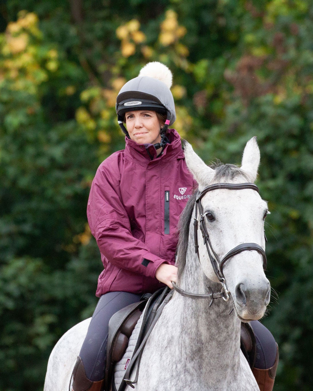 EQUIDRY women's waterproof short blouson style horse riding jacket in plum/plum