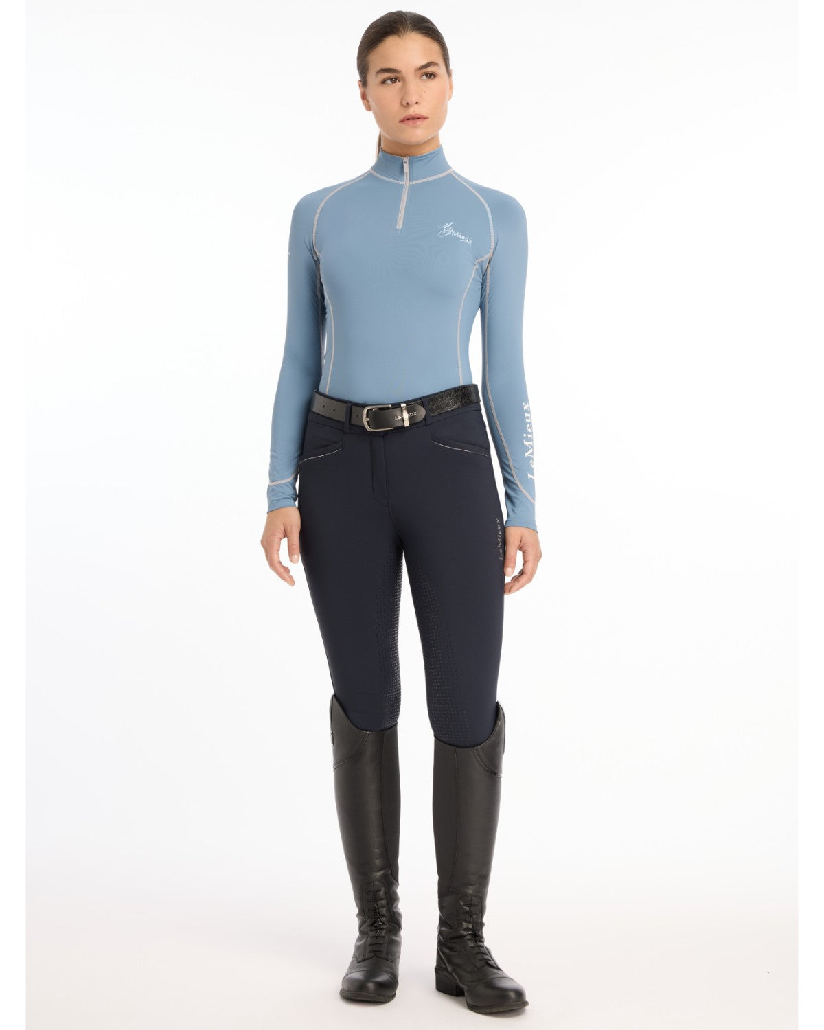LEMIEUX BASE LAYER ICE BLUE: Equestrian riding apparel, quarter zip, UV50+ protection, sweat-wicking base layer by Equiflair