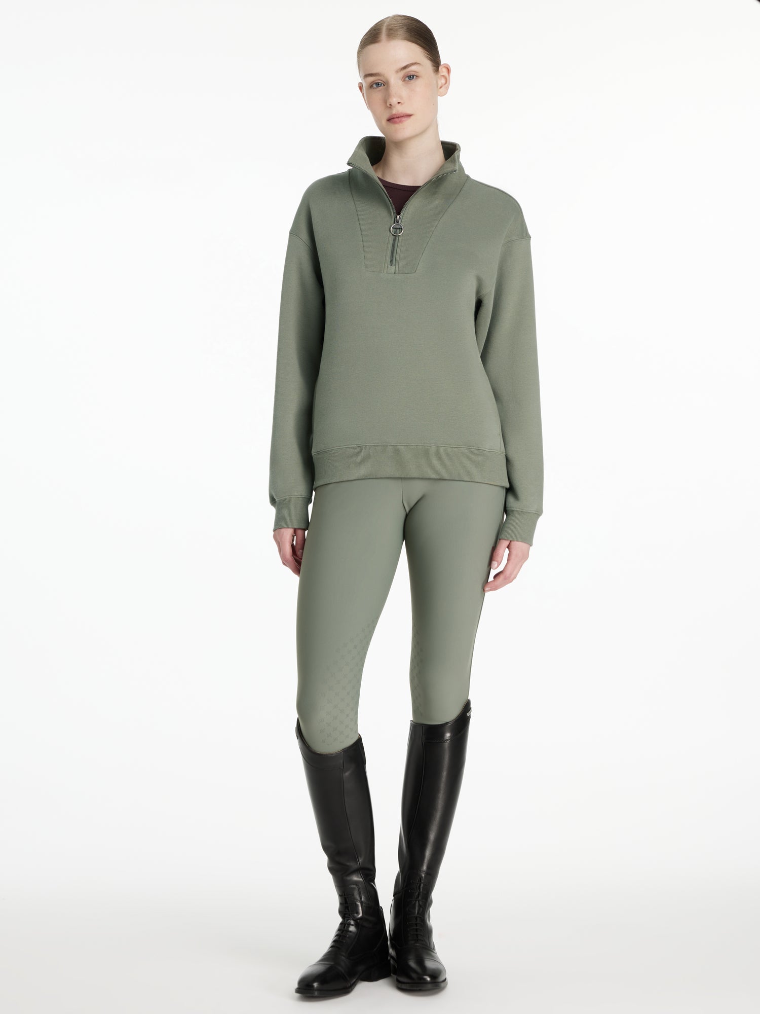 LE MIEUX Keira Quarter Zip Sweatshirt in Rosemary. Equestrian riding apparel from Equiflair. Comfortable, stylish, and perfect for layering.