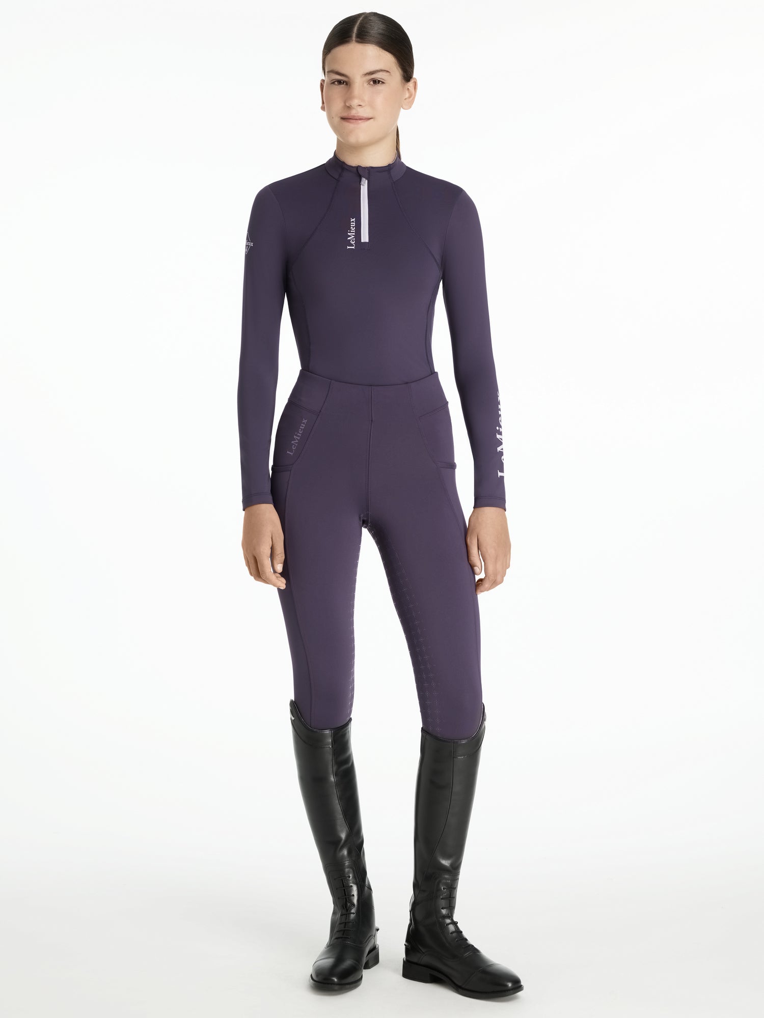 LE MIEUX Young Rider Classique Juniper Base Layer: Equestrian Apparel for Youth. Long Sleeve Riding Shirt, UV50+ protection