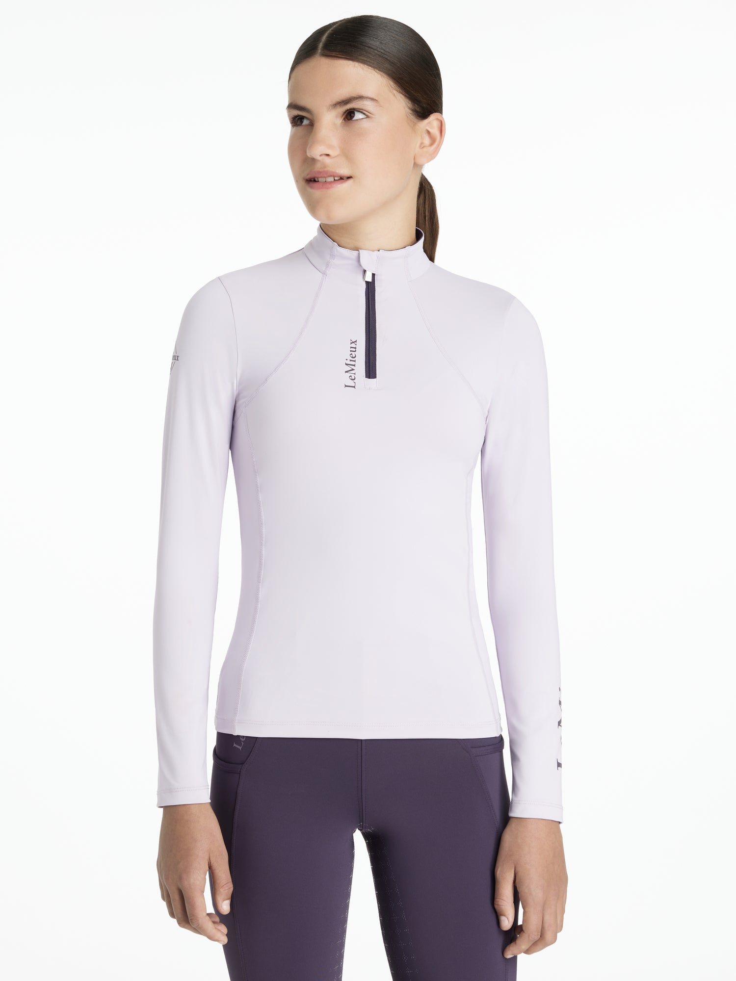 LeMieux Young Rider Classique Lilac Base Layer - Youth Performance Shirt, Quarter Zip, UV50+, Equestrian Activewear