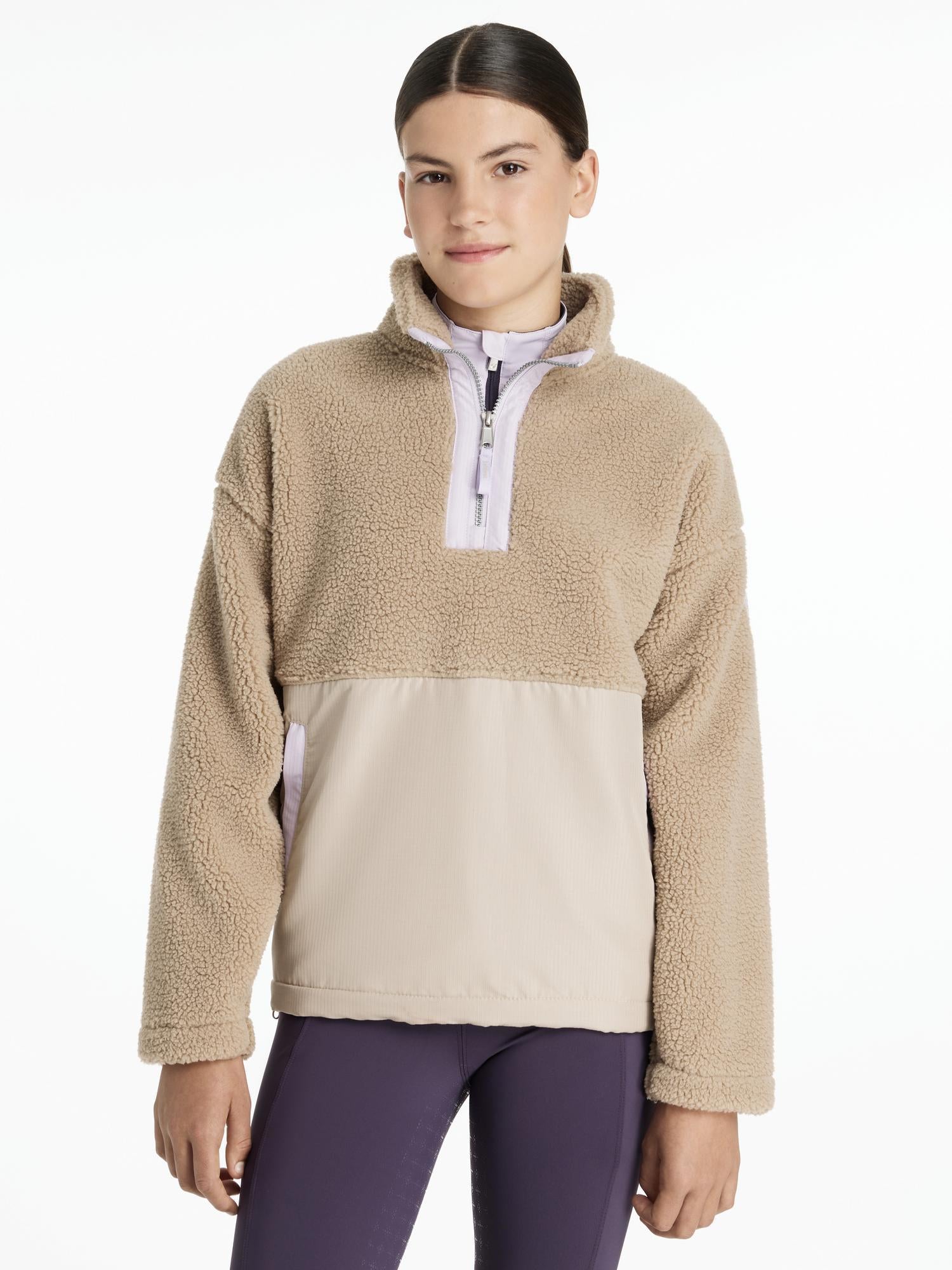 LeMieux Tammy Teddy Fleece - Young Rider Almond Quarter Zip Pullover - Cozy & Stylish Kids Equestrian Apparel