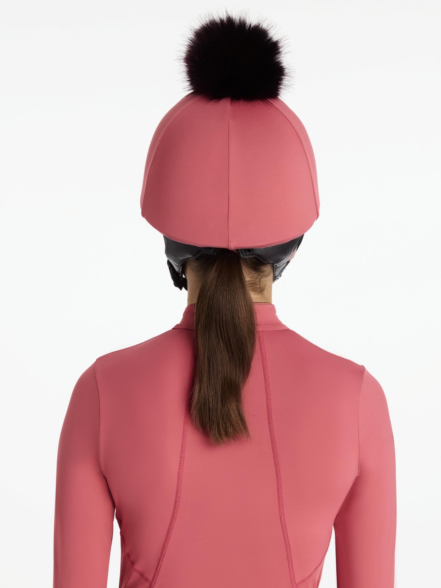 LeMieux Classique Cranberry Pom Hat Silk - Stylish Equestrian Riding Helmet Cover with Faux Fur Pom