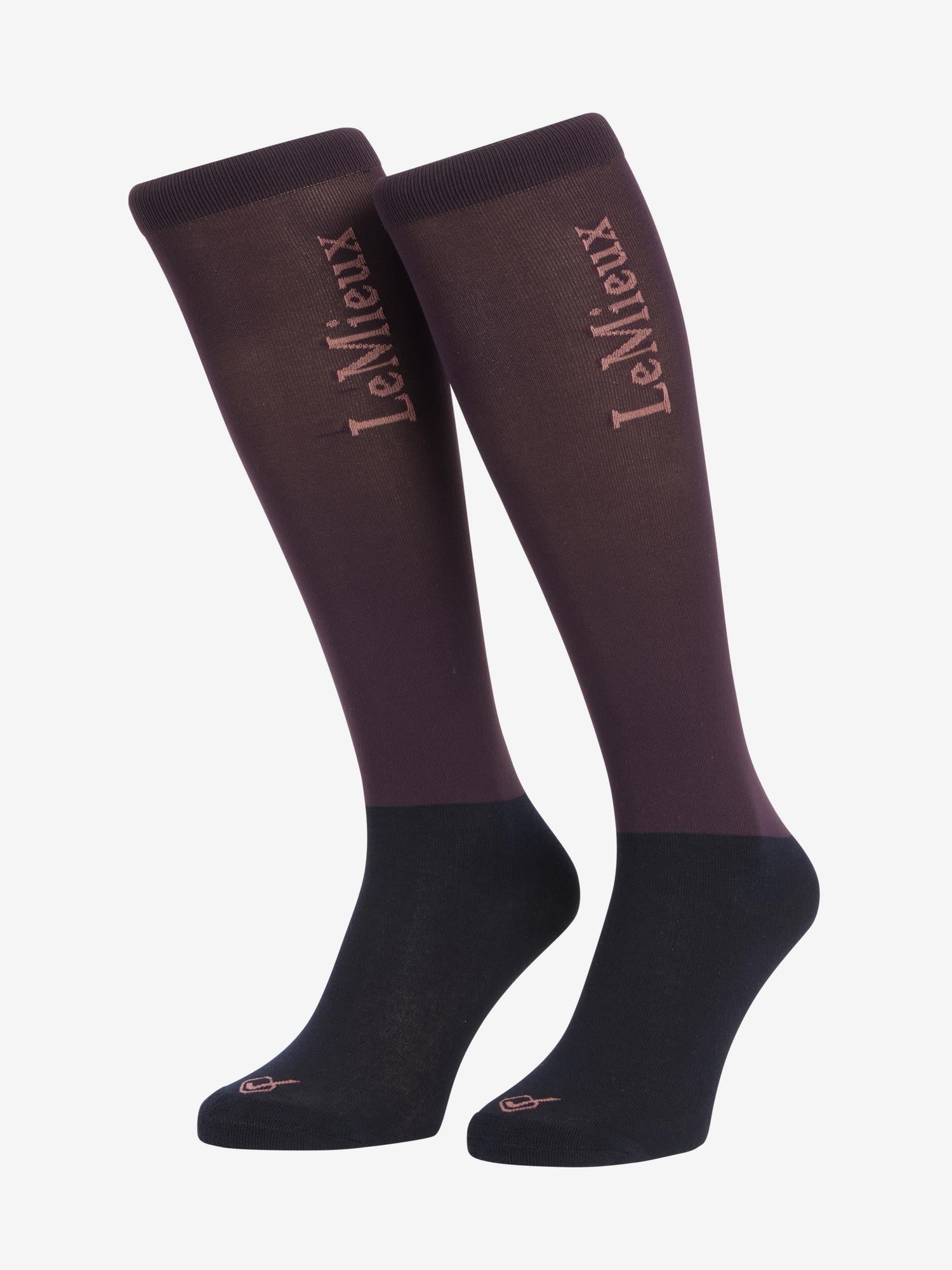 LeMieux Competition Riding Socks 2-Pack - Damson equestrian socks for horse riding, long boot socks