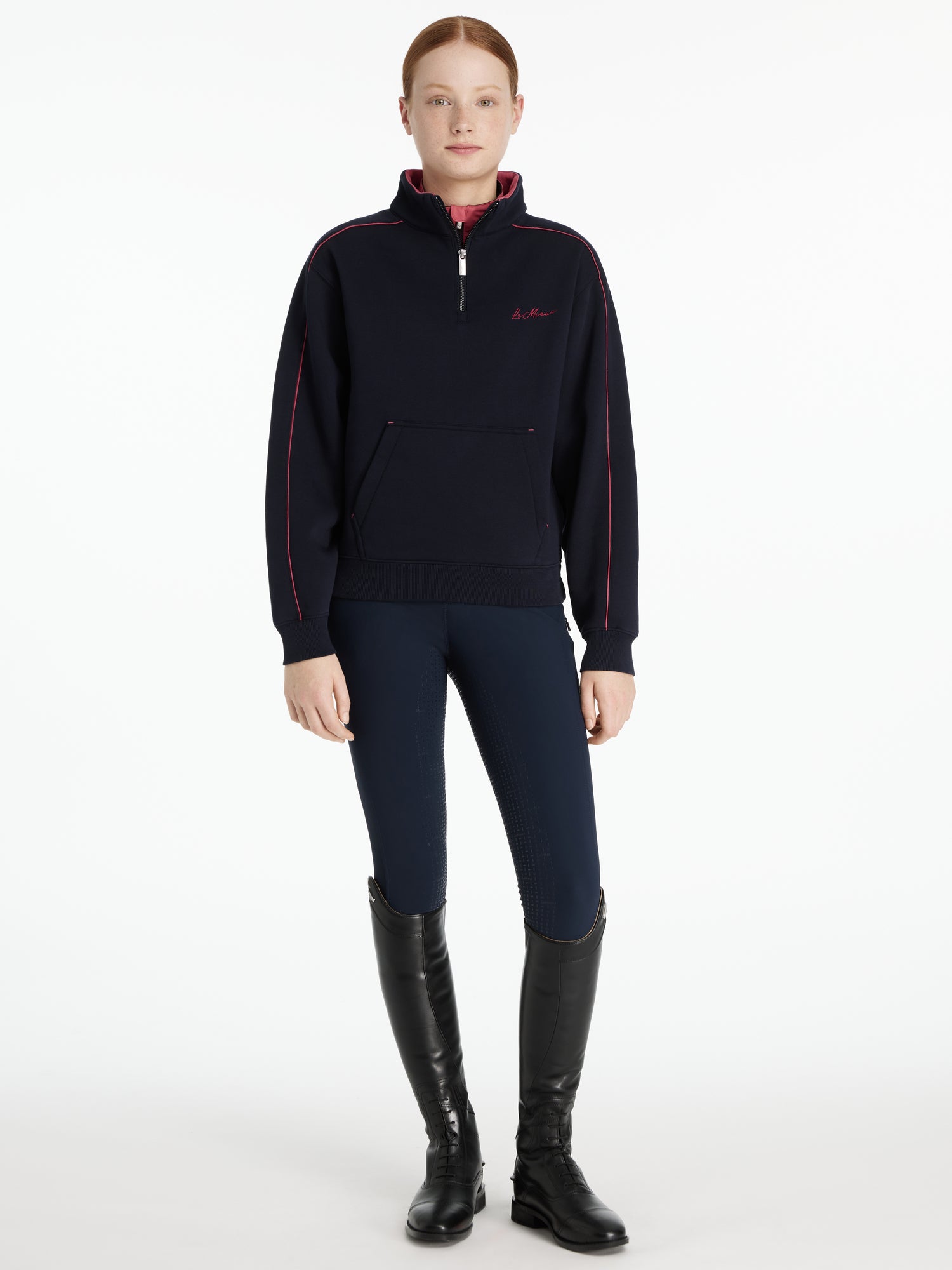 LeMieux Young Rider Kate Quarter Zip Sweatshirt Navy/Cranberry Equestrian Clothing