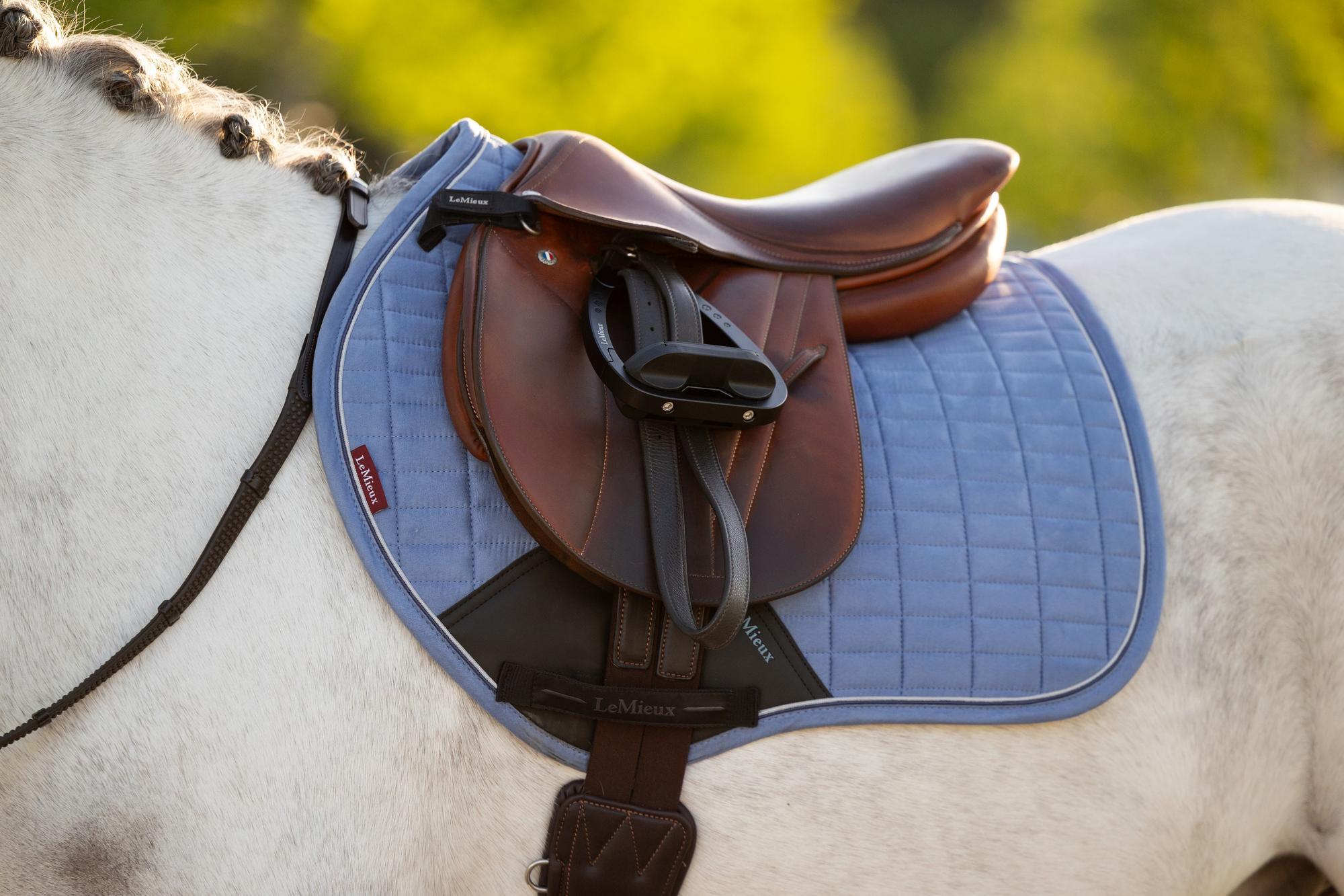 LeMieux Mini Suede Close Contact Square Saddle Pad Powder Blue | Equiflair