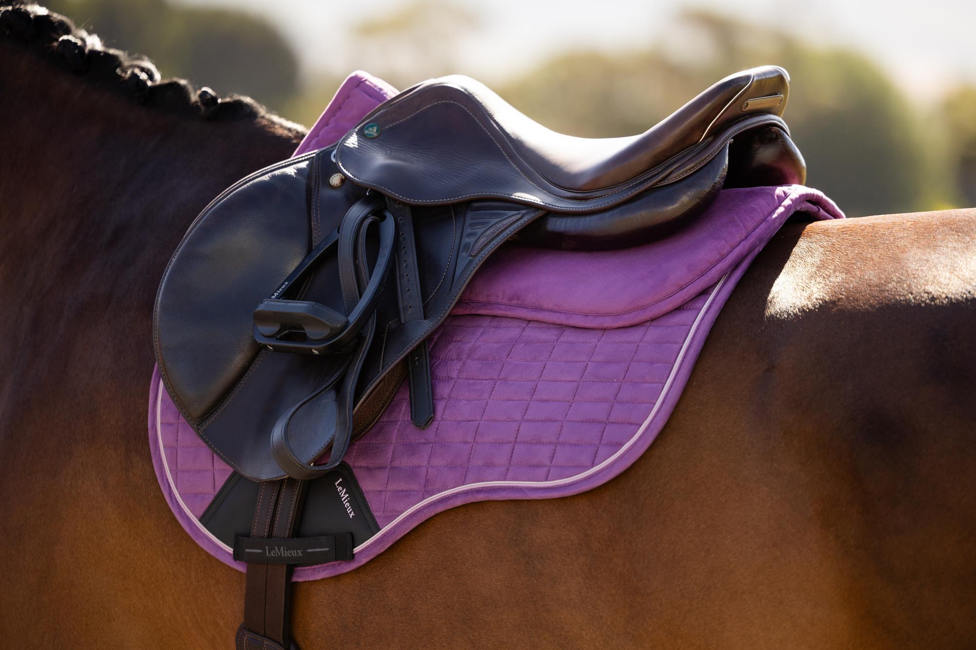 LeMieux Suede Half Pad Mallow purple horse saddle pad with diamond quilting
