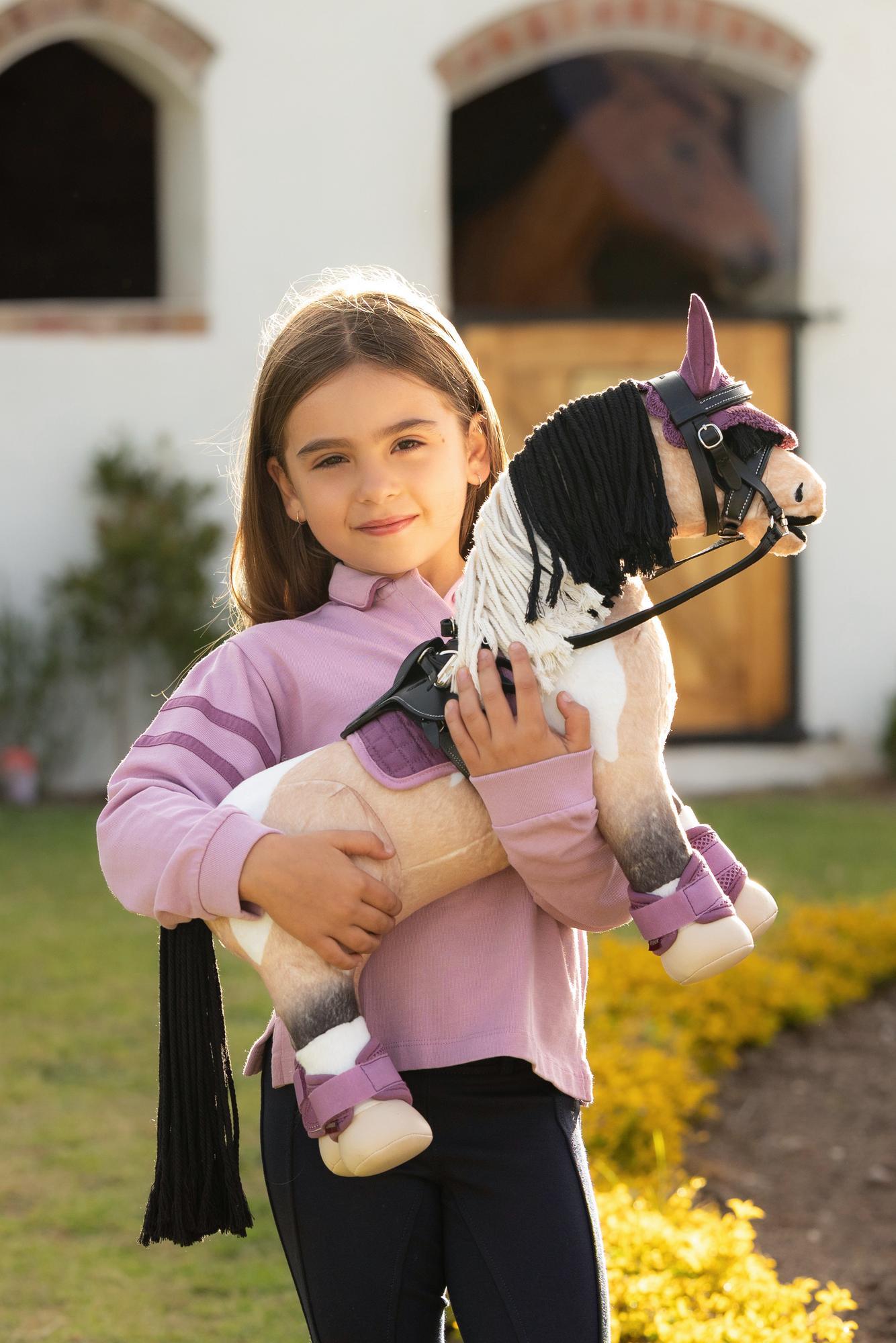 Girl with LeMieux Mini Robbie Rugby Shirt Mallow and Horse Toy - Equestrian Clothing for Kids