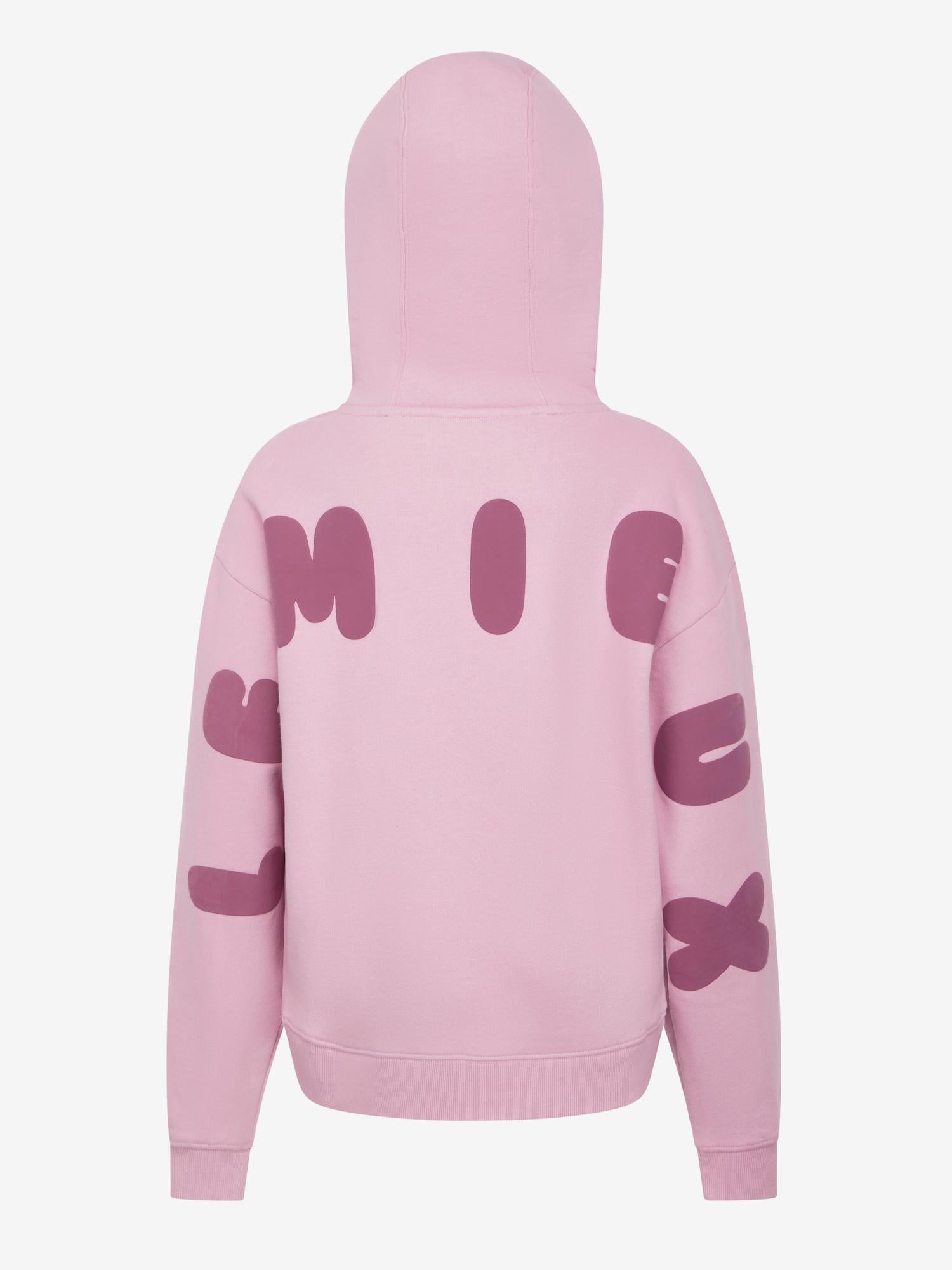LeMieux Young Rider Sia Fondant Hoodie: Back view, pink, oversized, bubble print. Youth equestrian fashion.