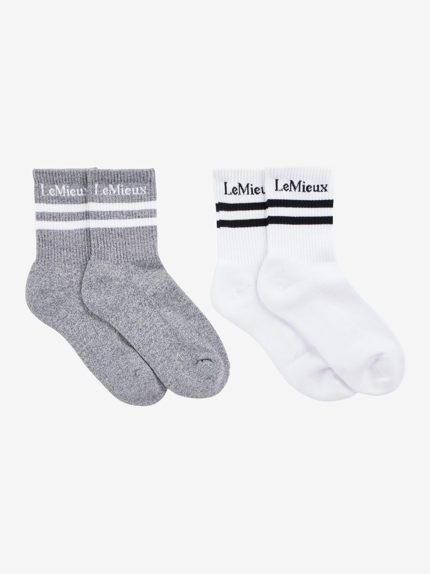 LeMieux Crew Socks 2 Pack: White and Gray. Riding & Equestrian Socks