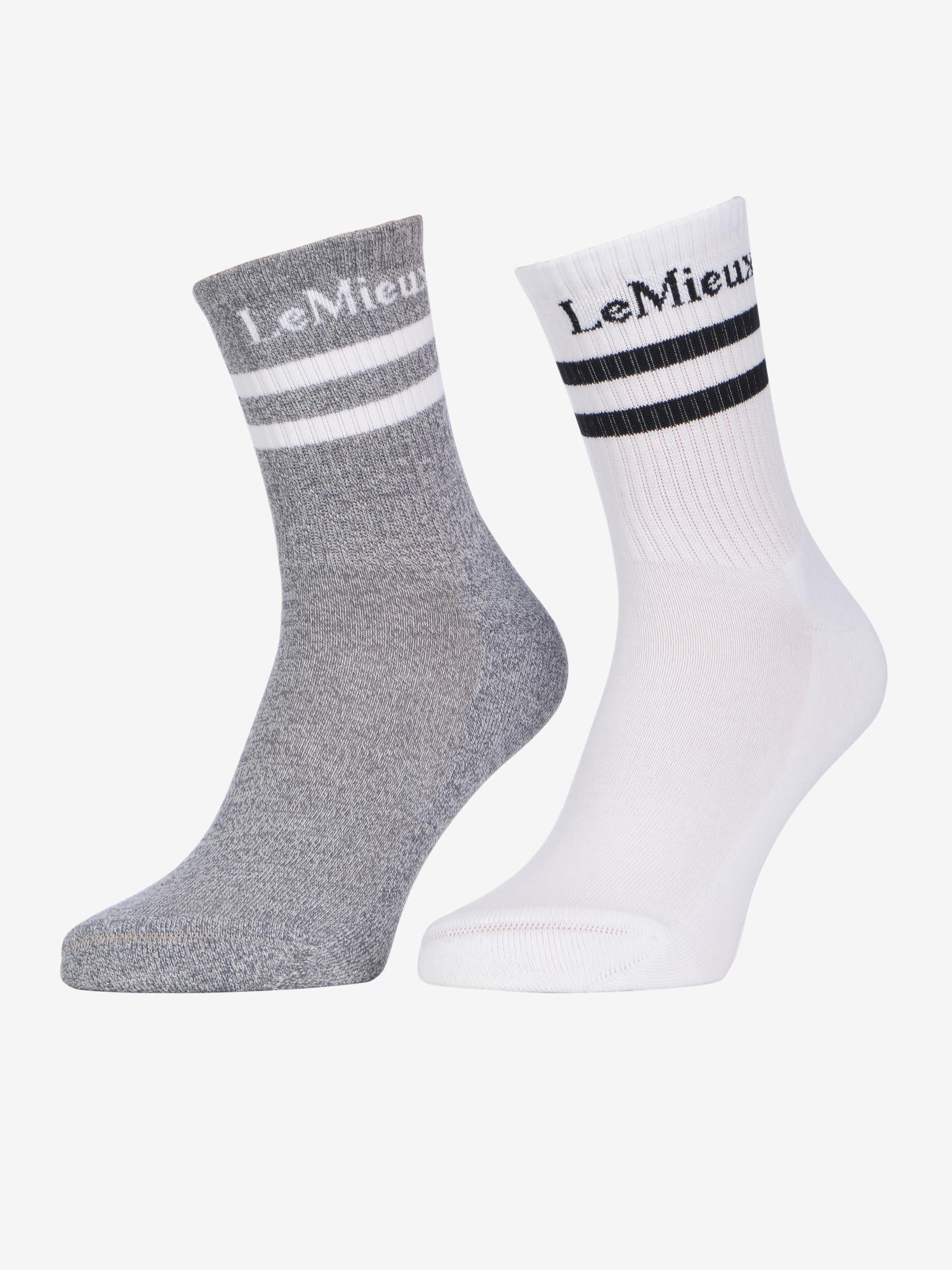 LeMieux Crew Socks Two Pack: White and Grey. Equestrian, Sport Socks.