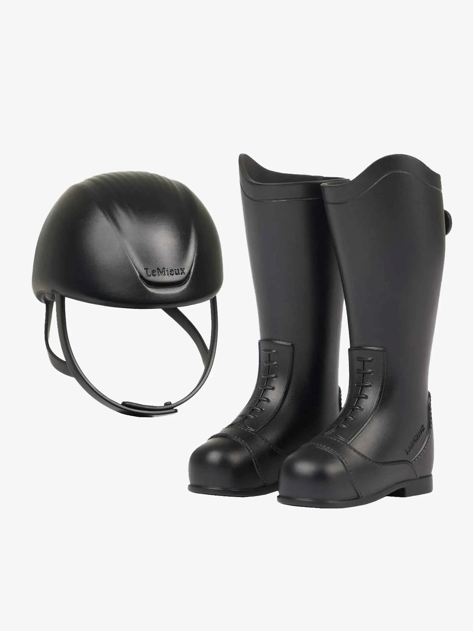 LeMieux Toy Rider equestrian riding boots and helmet black set for imaginative play