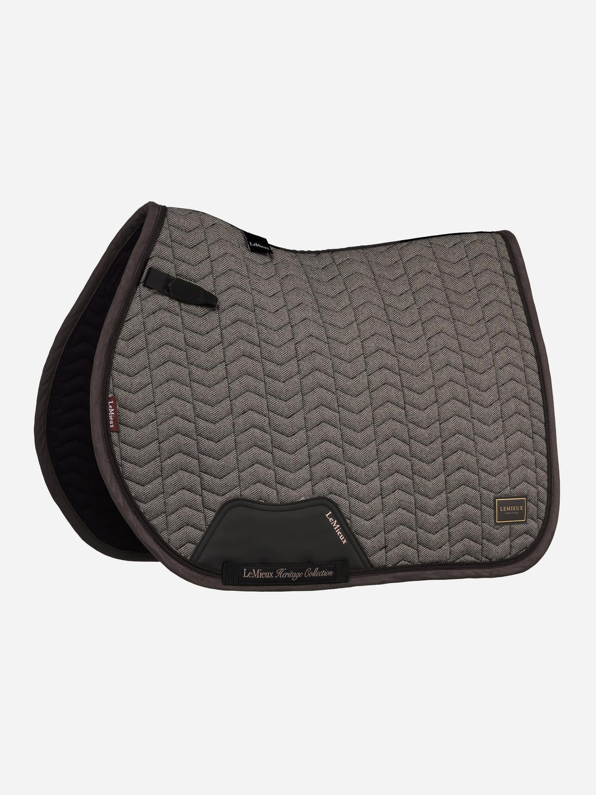 LeMieux Heritage Herringbone Jump Square Cocoa saddle pad with chevron quilting.