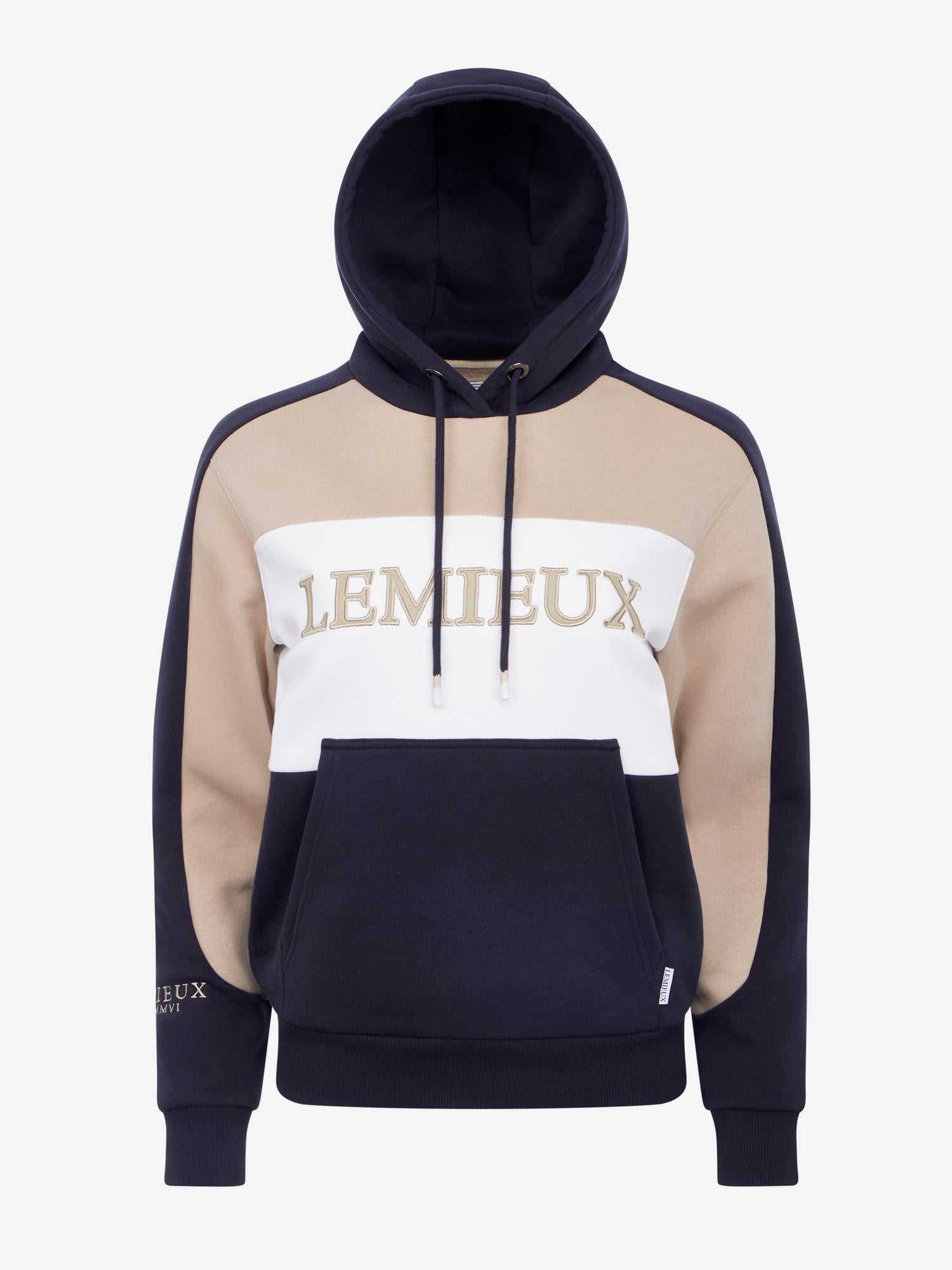 LeMieux Kadie Colour Block Hoodie Navy - Oversized, drawstring hood, embroidered branding