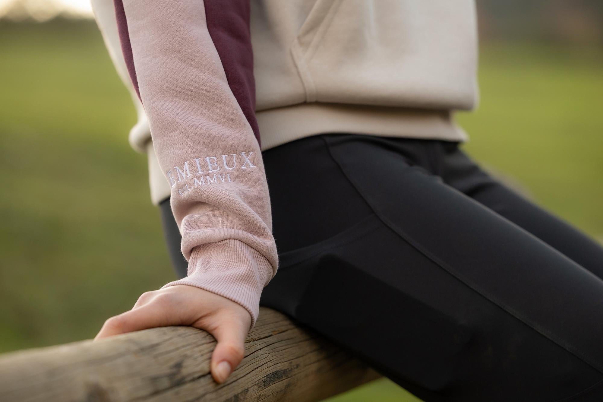 LeMieux Kadie Colour Block Hoodie in Wild Rose - Pink and beige with embroidered logo
