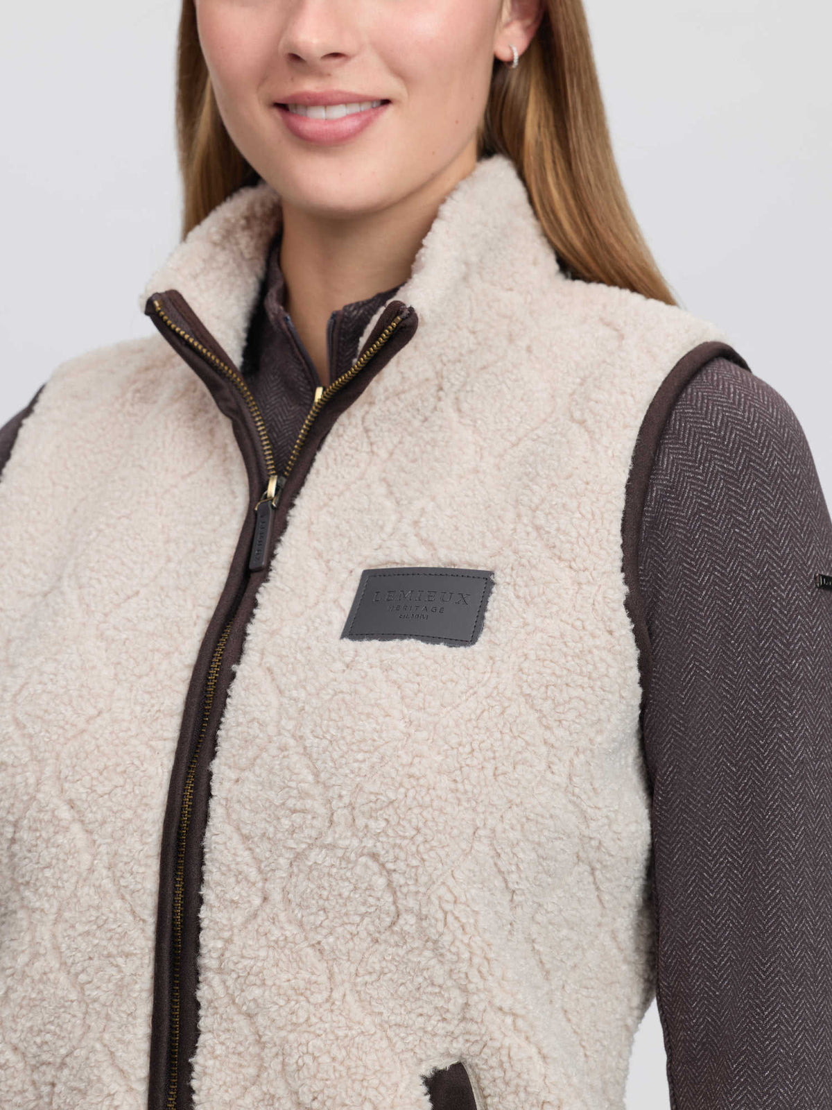 LeMieux Heritage Stone Quilted Borg Fleece Gilet with debossed logo