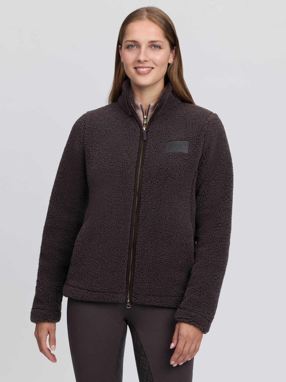 LeMieux Heritage Borg Zip Through Jacket in Cocoa - Women's warm fleece for equestrian style