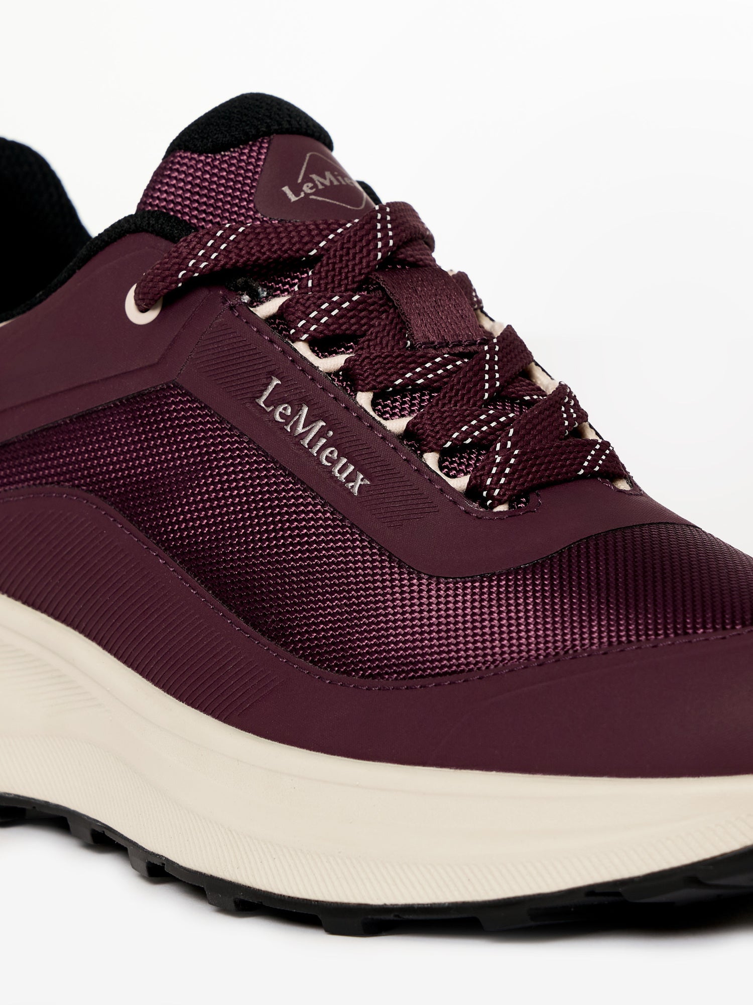 LeMieux Kanta Bramble waterproof trainers close-up side view with mesh & Michelin sole detail