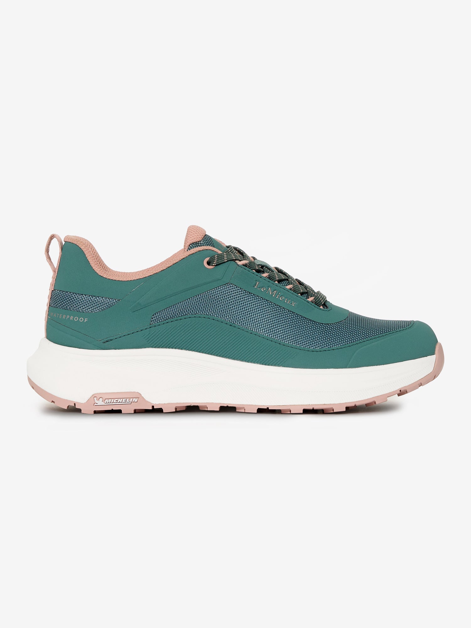 LeMieux Junior Kanta Waterproof Trainers in Aloe Green with Michelin outsole.
