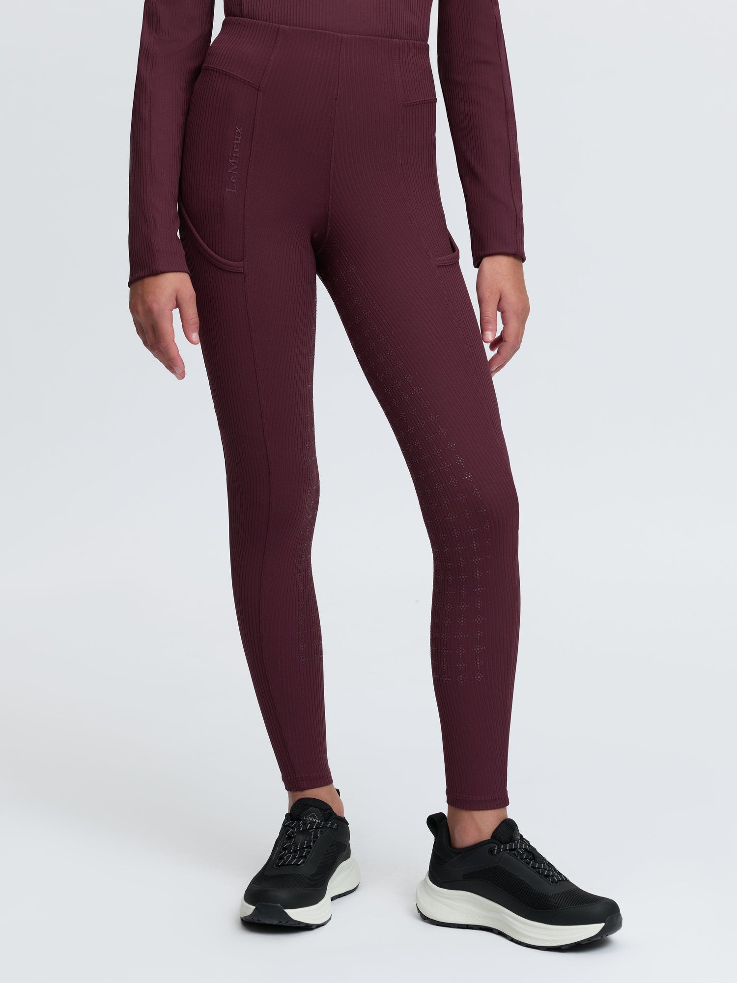 LeMieux Young Rider Orla Ribbed Pull-On Riding Leggings in Bramble