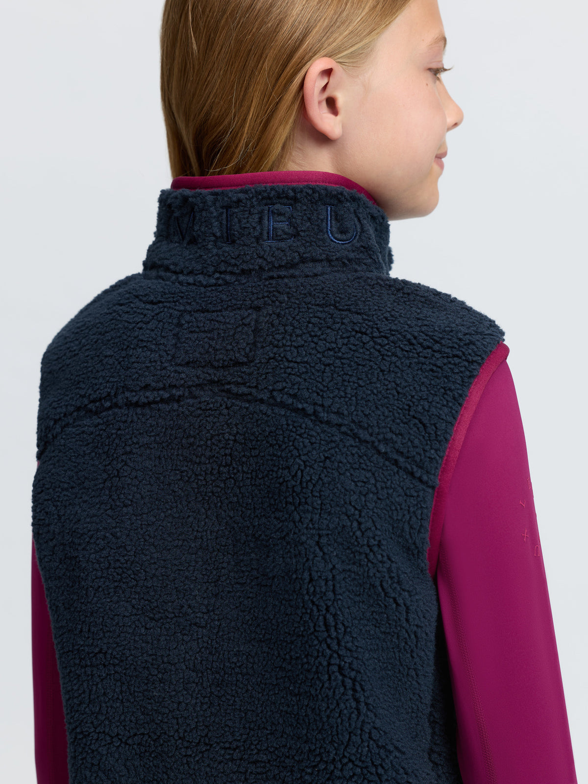 LeMieux Young Rider Trinity Teddy Gilet Navy - Borg fleece vest with contrast trim