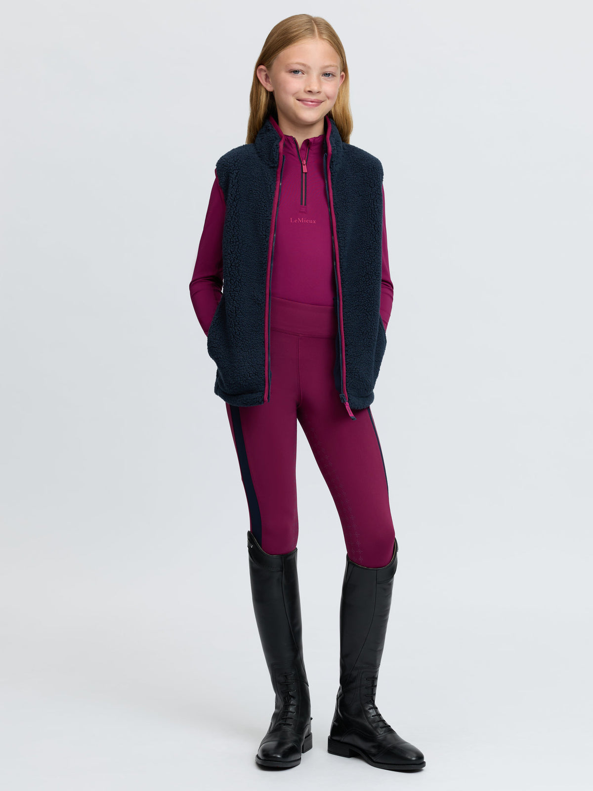 LeMieux Young Rider Trinity Teddy Gilet Navy - Warm Borg Fleece for Active Days