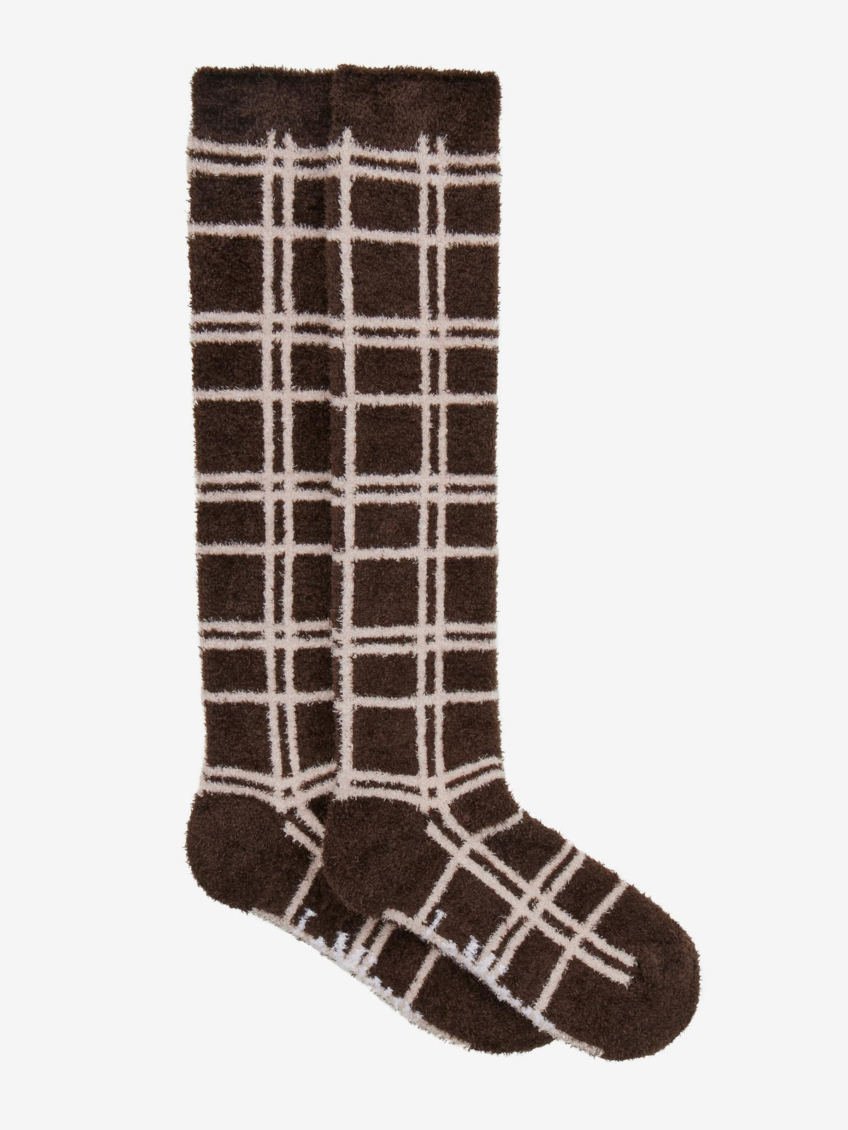 Brown Lemieux Heritage Check Fluffy Knee-High Socks