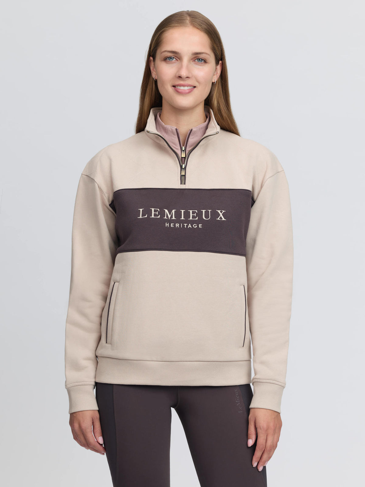 LeMieux Heritage Quarter Zip Sweatshirt in Stone - Women's Equestrian Apparel