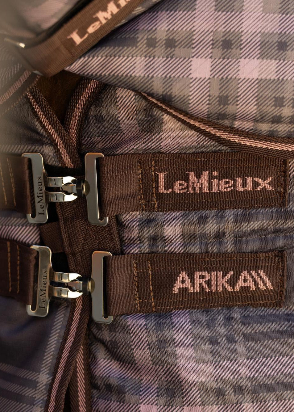 LeMieux Arika Heritage Check Plaid Horse Rug with Detachable Neck - 200g Cocoa Stable Rug