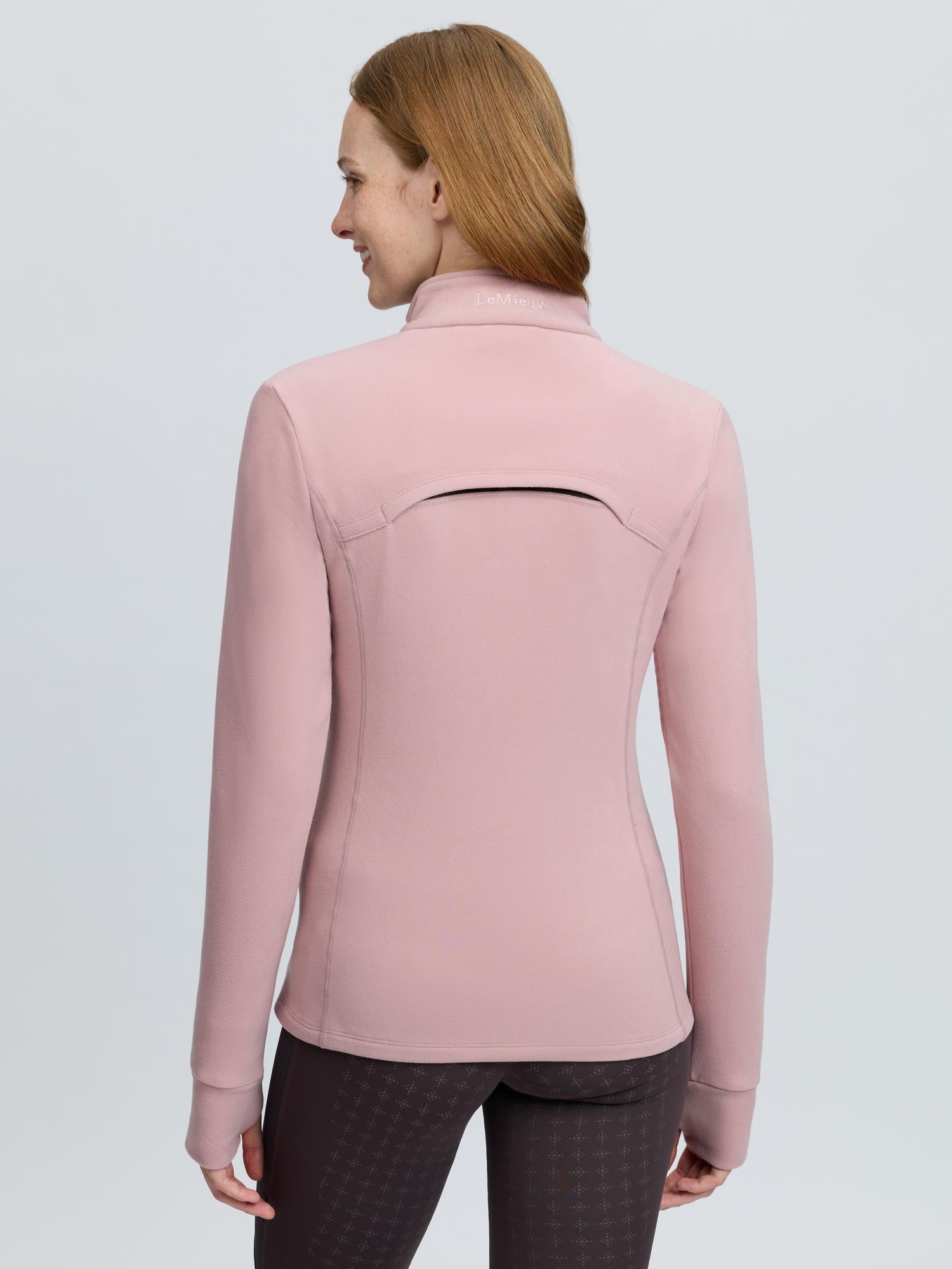 LeMieux Wild Rose pink women's quarter zip fleece jacket with thumbholes