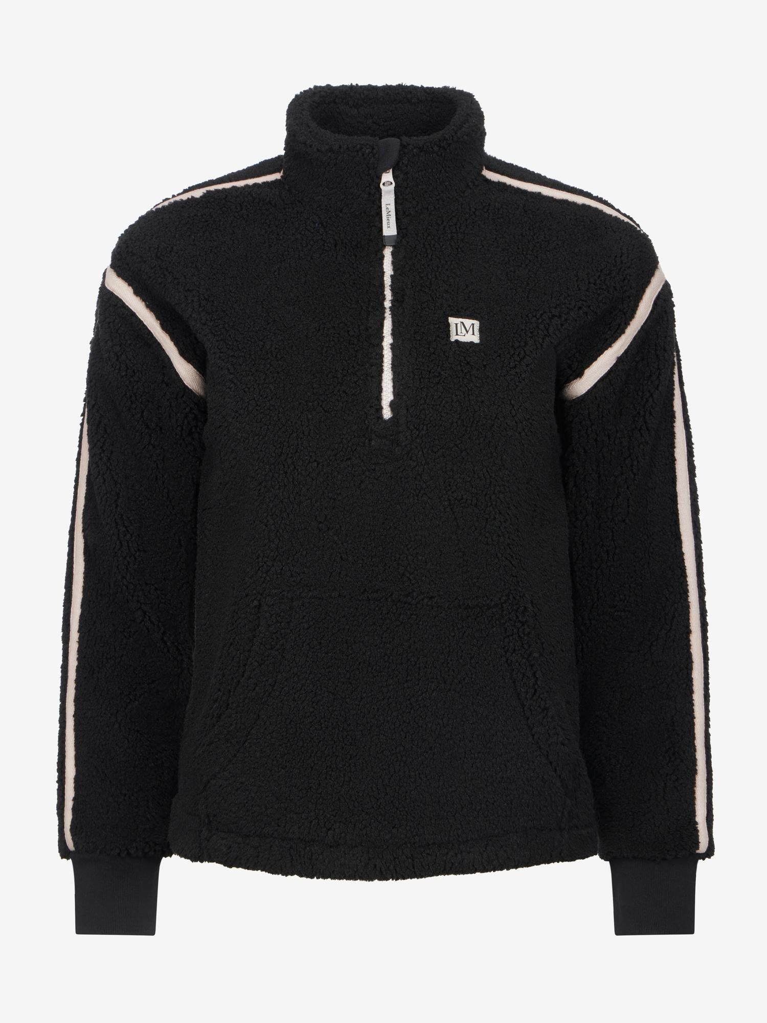 LEMIERUX Avery Teddy Quarter Zip Fleece Jacket - Black | Cozy Sherpa Equestrian & Loungewear