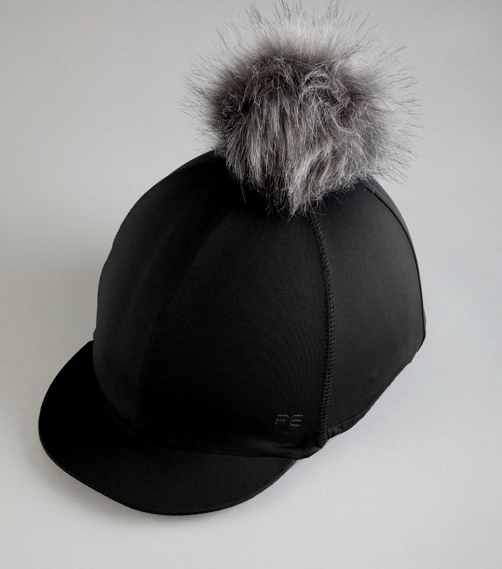 Premier Equine Black Hat Silk with Faux Fur Pom Pom | Equiflair Riding Hat Cover