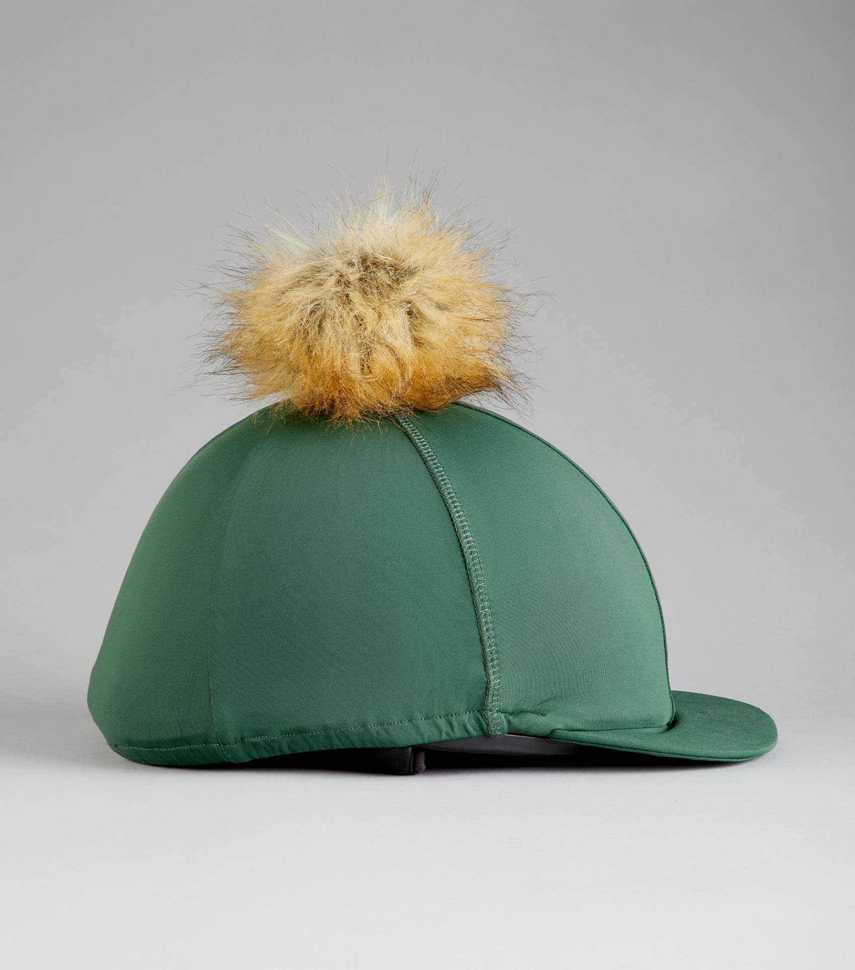 Premier Equine Green Jersey Hat Silk with Faux Fur Pom Pom - Equestrian Riding Headwear