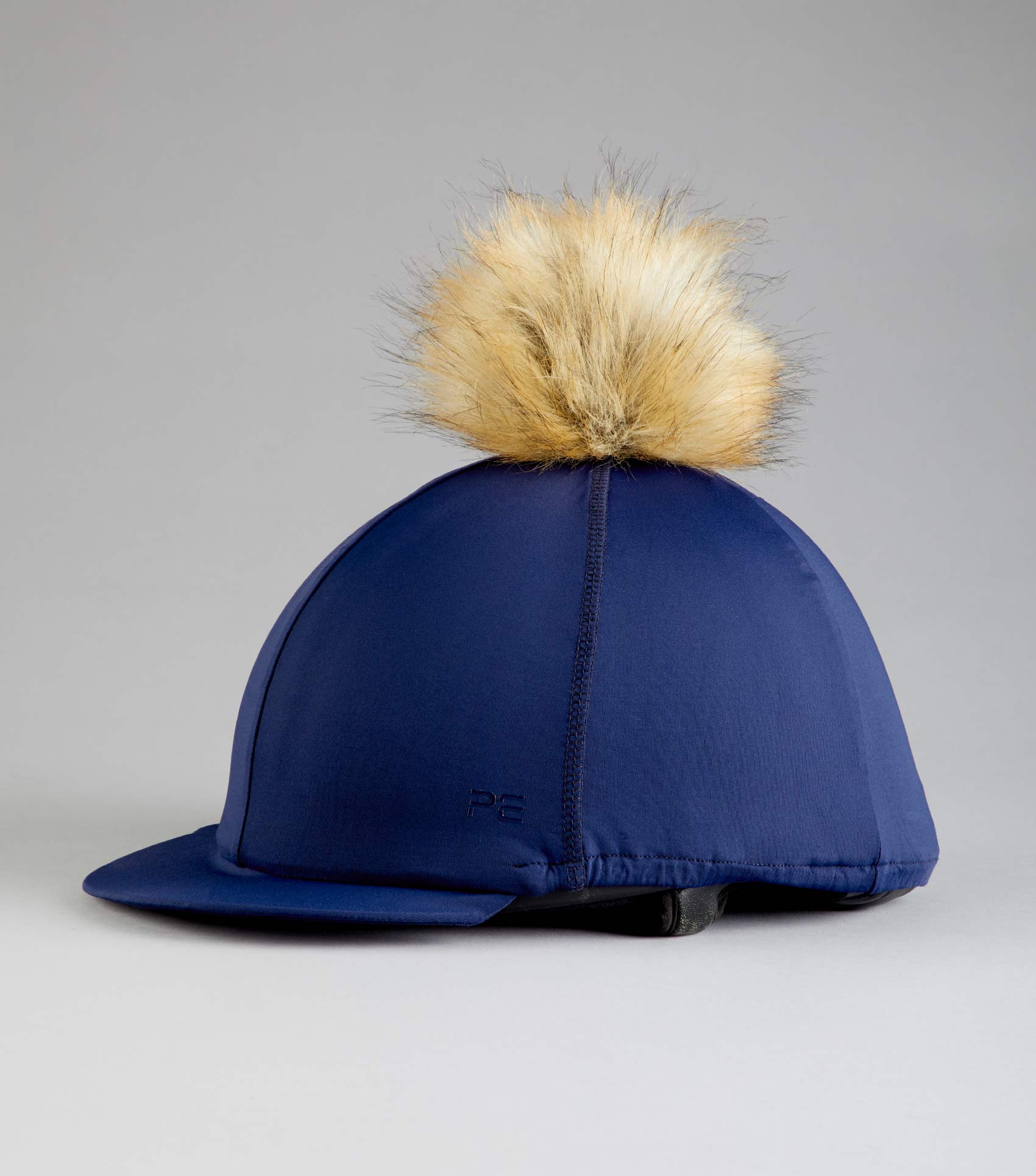 PREMIER EQUINE Navy Jersey Hat Silk with Faux Fur Pom Pom | Stylish Equestrian Riding Hat Headwear