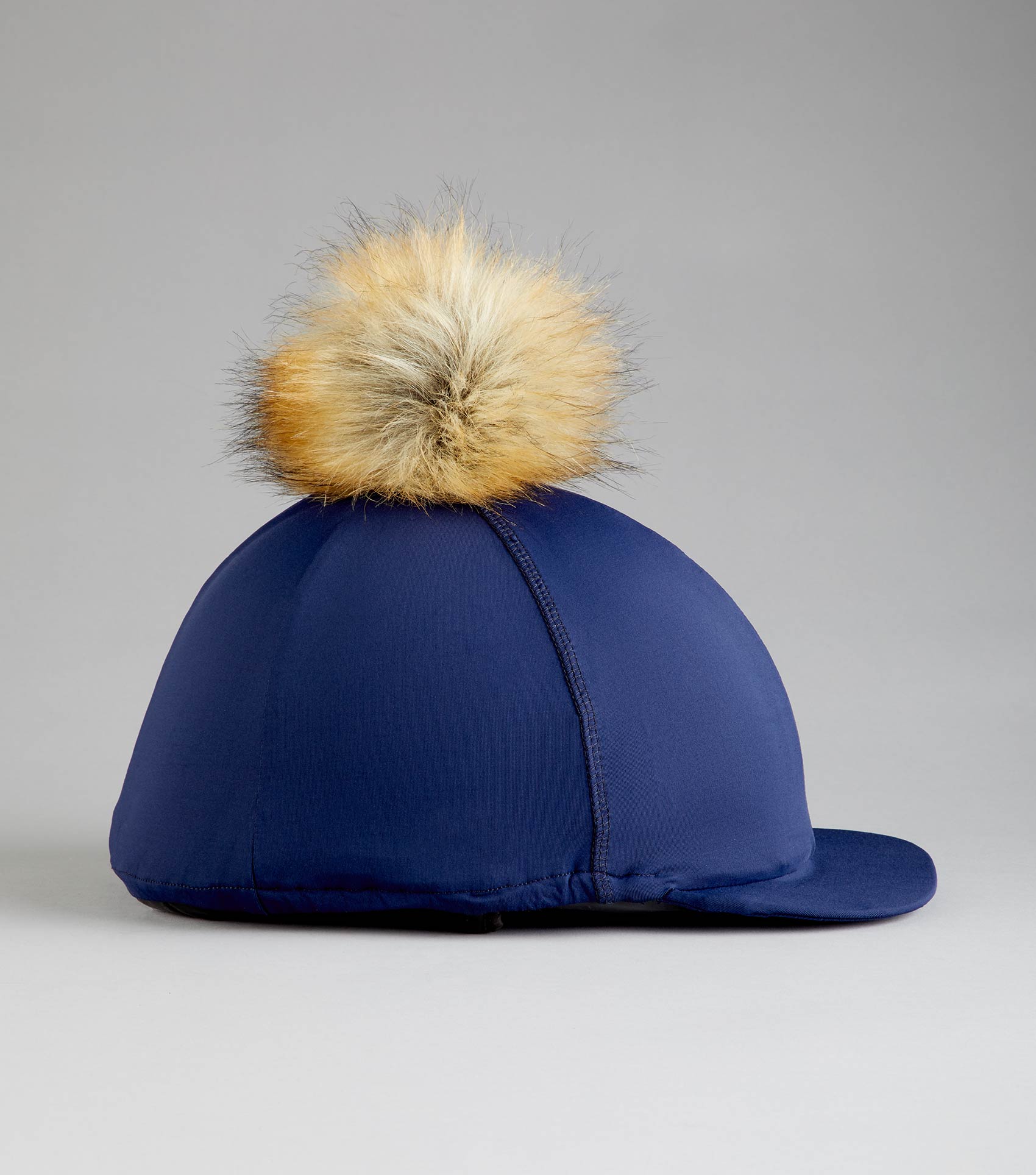 Premier Equine Navy Hat Silk with Faux Fur Pom Pom. Stylish Riding Hat Cover for Skull Caps.
