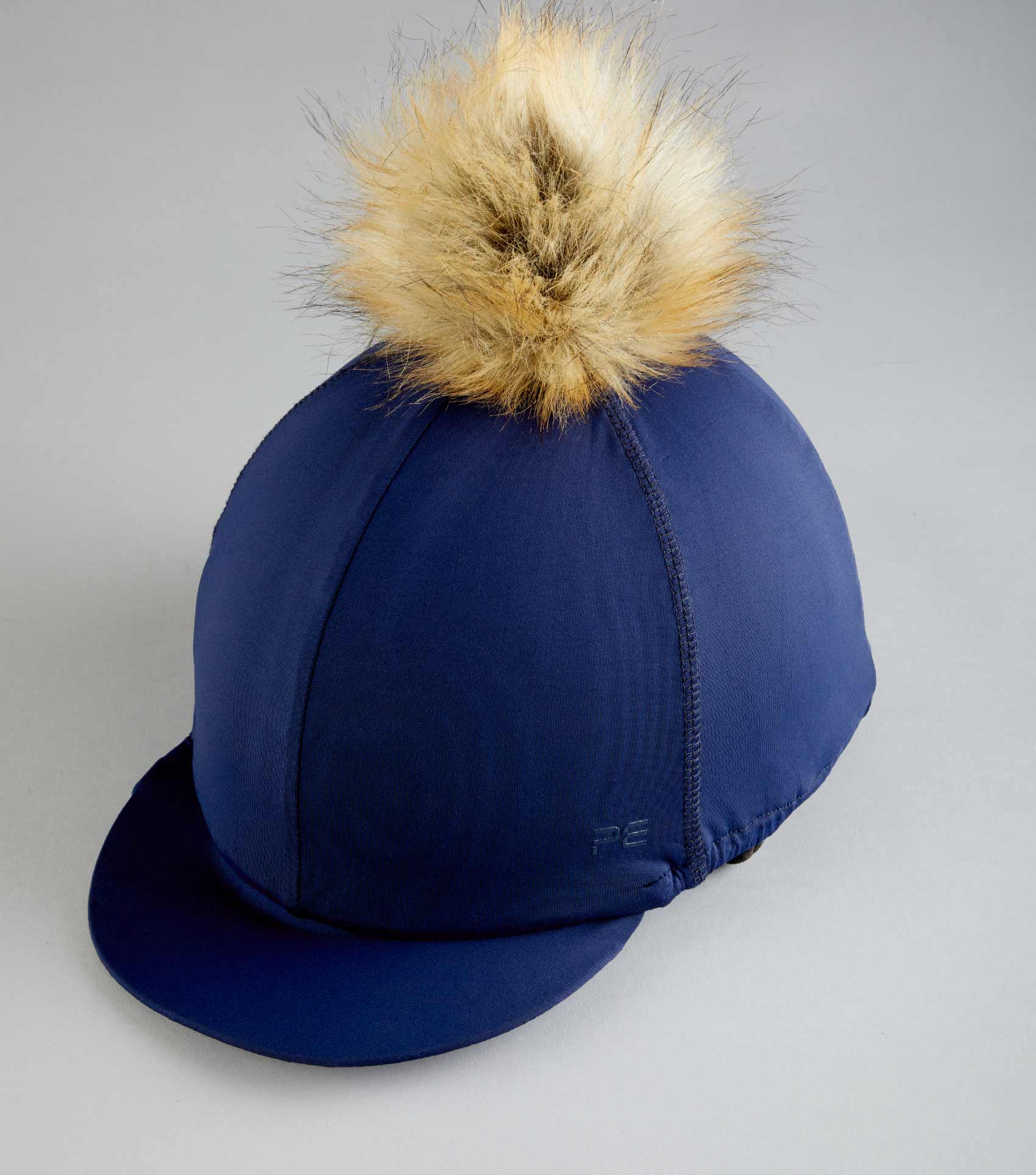 Premier Equine Navy Riding Hat Silk with Faux Fur Pom Pom - Equestrian Style