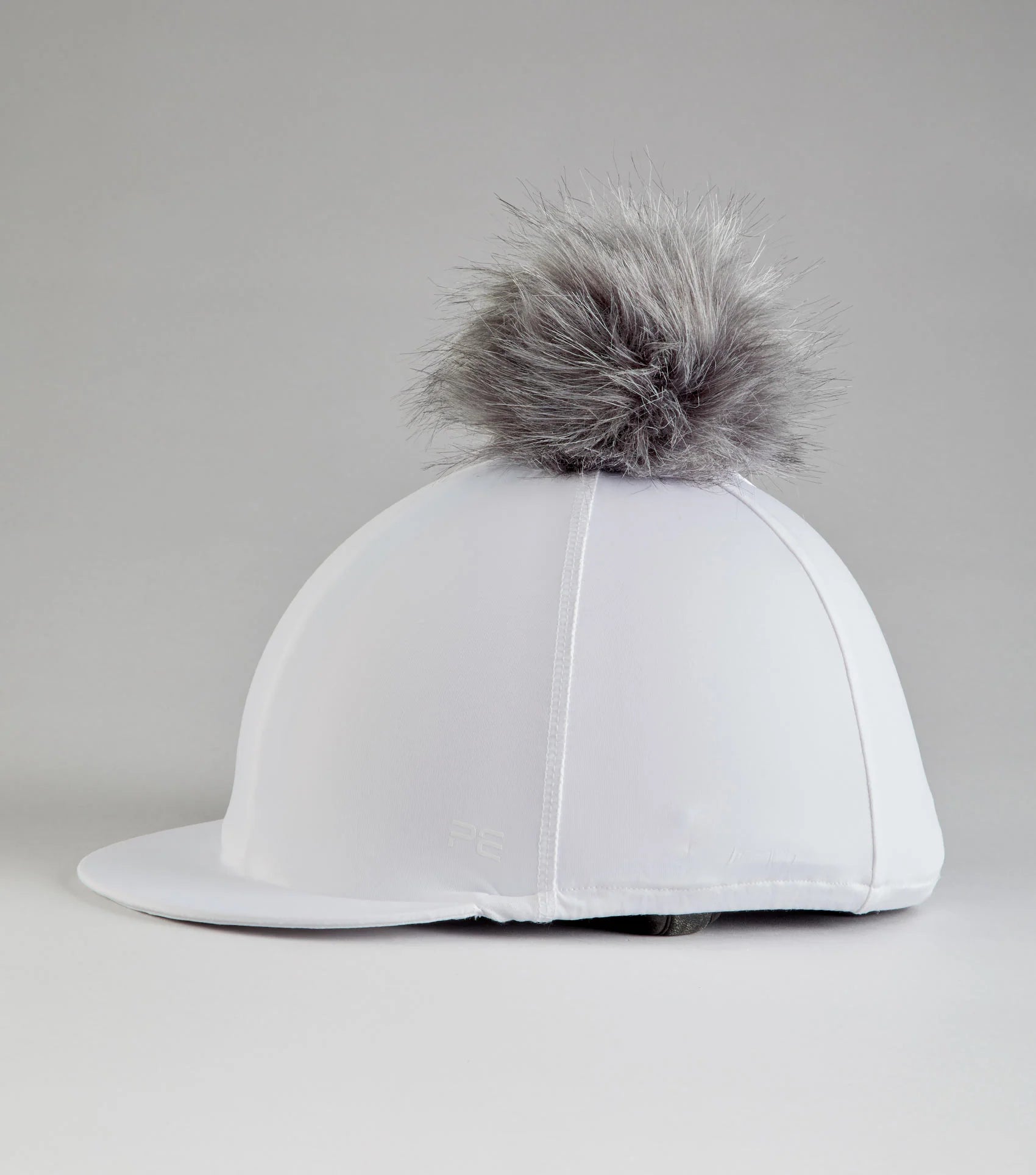 PREMIER EQUINE White Jersey Riding Hat Silk with Faux Fur Pom Pom | Equestrian Headwear
