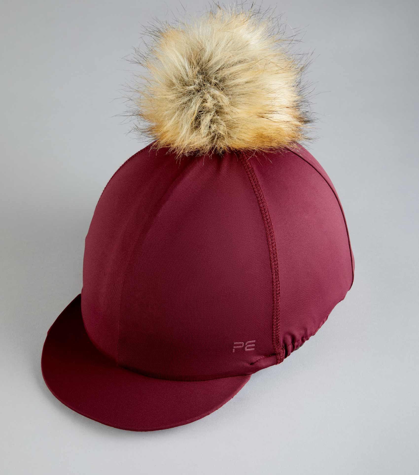 PREMIER EQUINE Jersey Hat Silk with Faux Fur Pom Pom - Wine Riding Helmet Cover