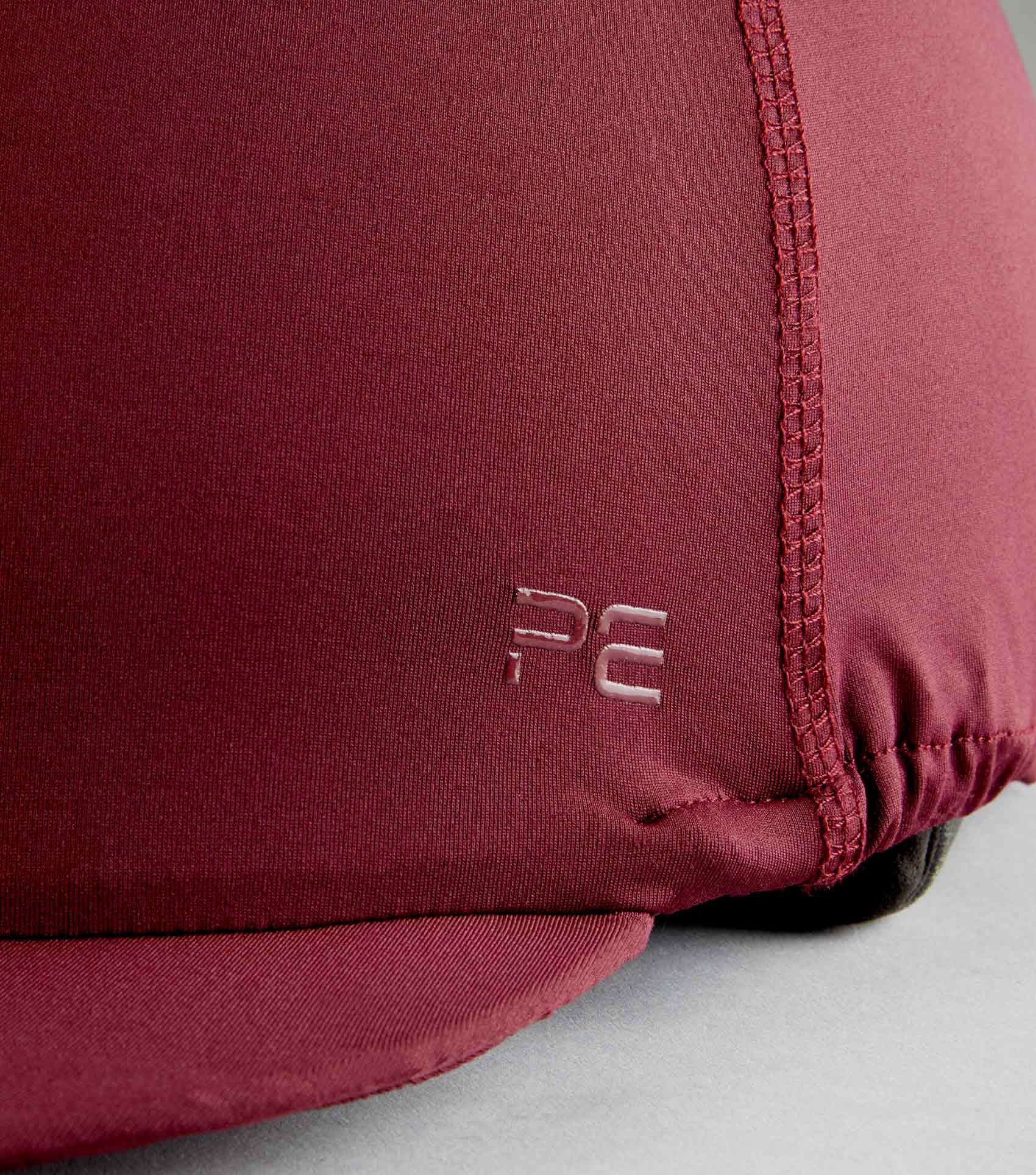 Premier Equine Jersey Hat Silk with Faux Fur Pom Pom Wine