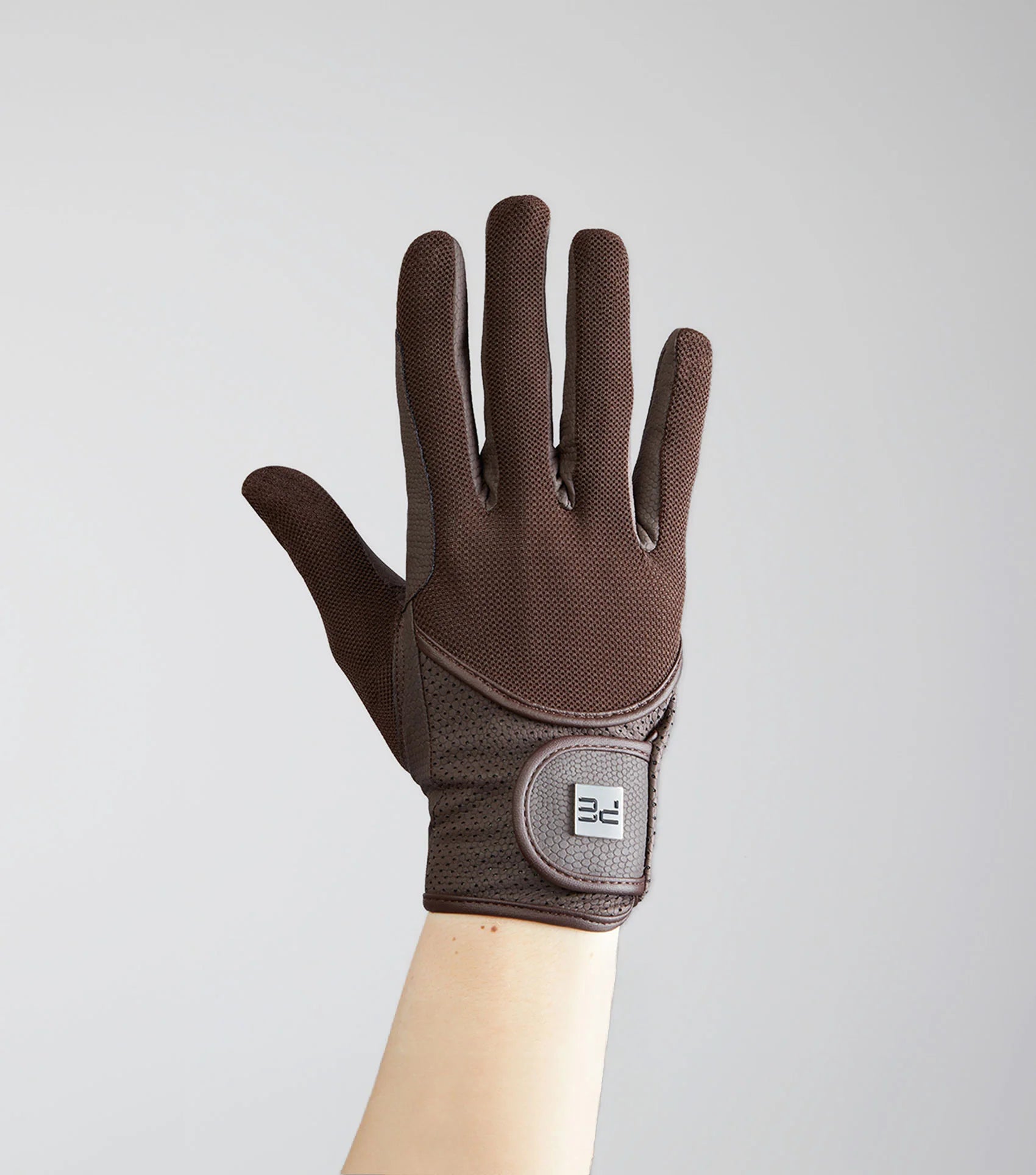 Premier Equine Presa Brown Junior Mesh Riding Gloves - Breathable Equestrian Glove with Touch Screen Capability