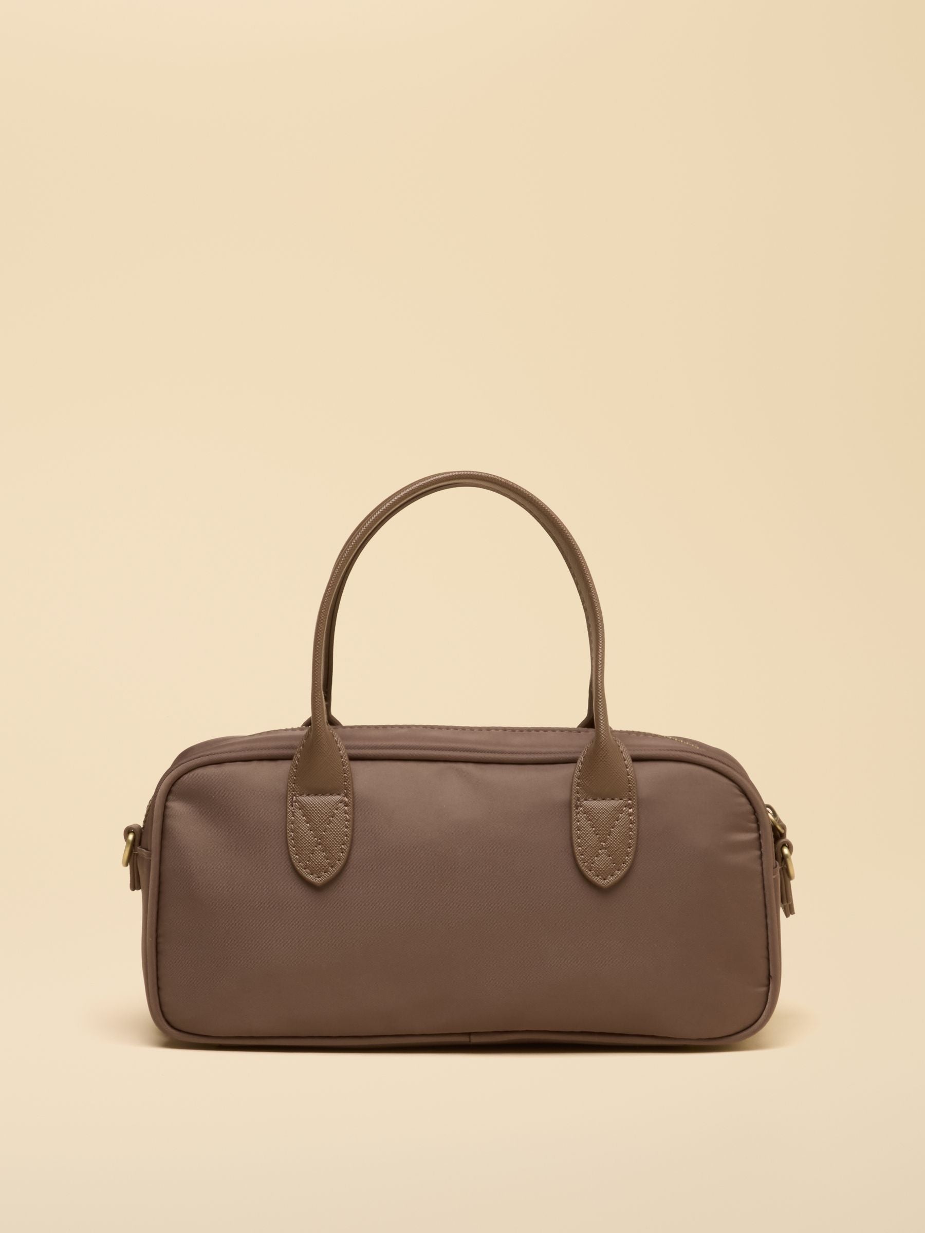 Women's Joules mocha brown east west zip top crossbody bag with adjustable strap.