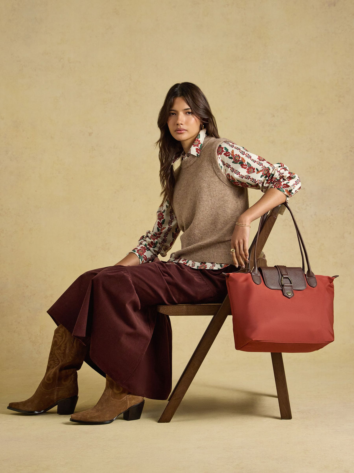 Joules Rust Orange Edie Zip Top Shopper Bag | Recycled Polyester Tote Bag