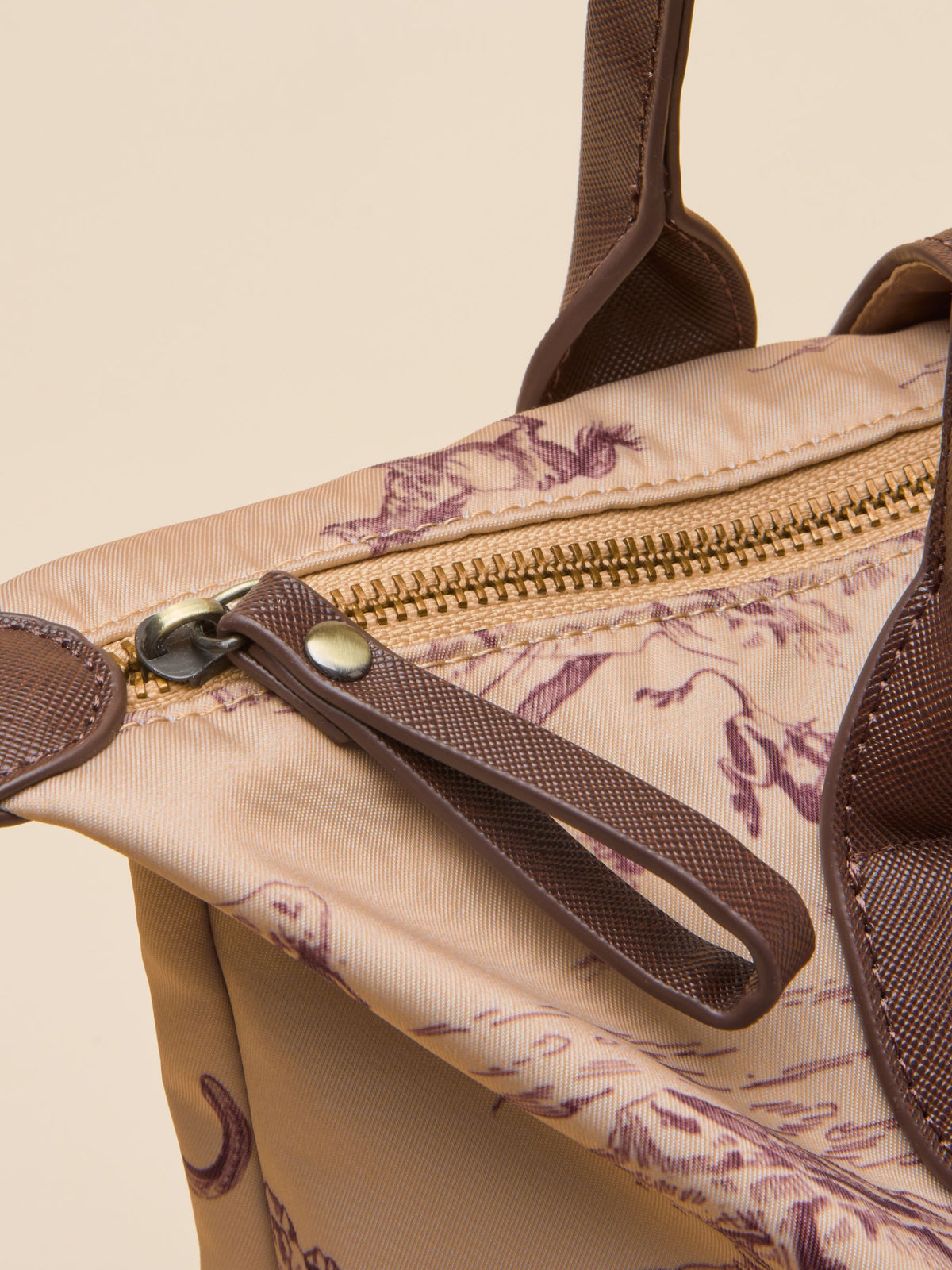 Joules Edie Tan Floral Print Shopper Bag with Zipper Closure