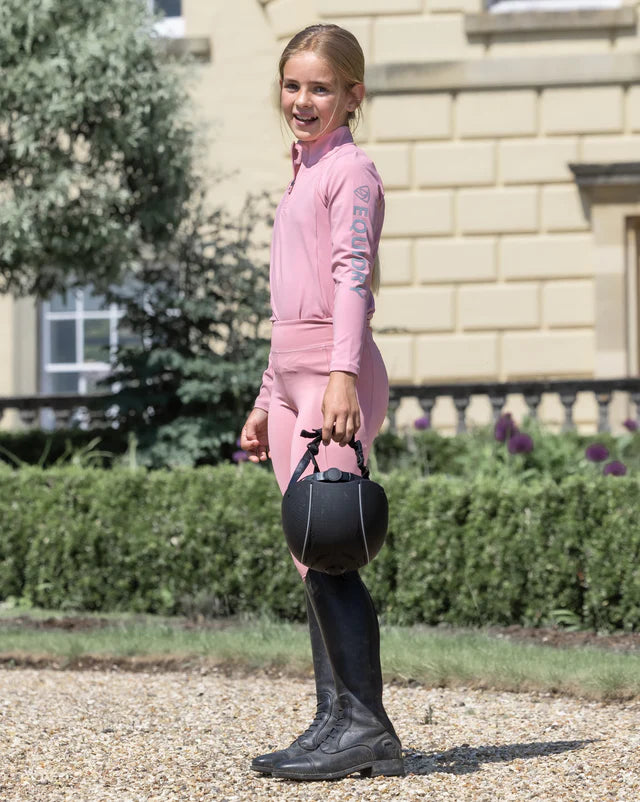 Equidry Water Repellent Riding Leggings for Girls - Pale Pink & Grey - Children's Equestrian Apparel by Equiflair - 9-10…